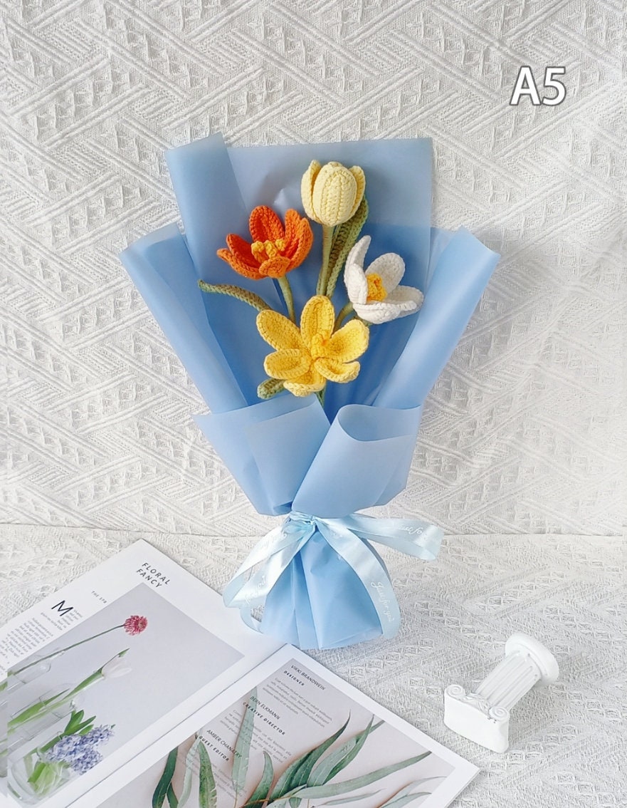 Handmade Crochet Tulip Flower Bouquet, Yarn Flowers for Home Decor or Gift