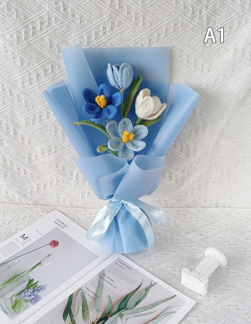 Handmade Crochet Tulip Flower Bouquet, Yarn Flowers for Home Decor or Gift