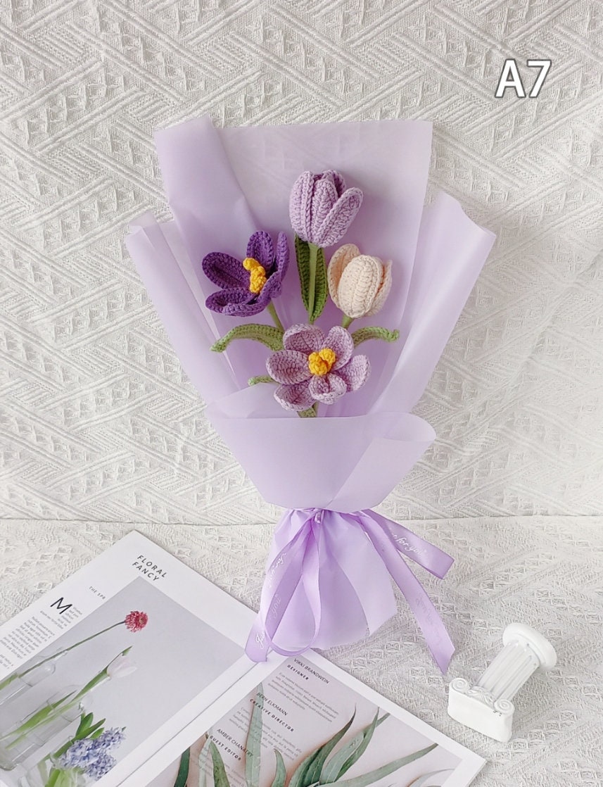 Handmade Crochet Tulip Flower Bouquet, Yarn Flowers for Home Decor or Gift