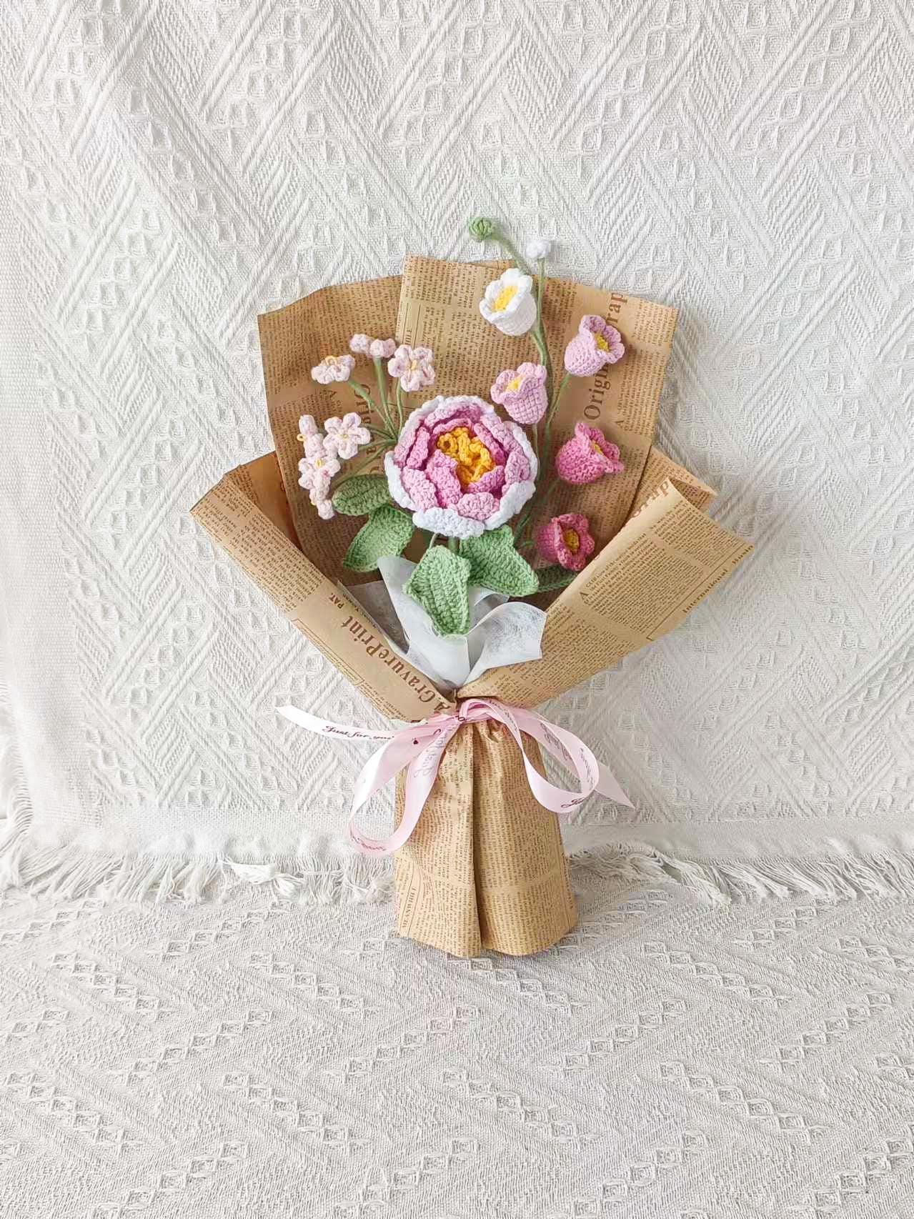 Crochet November Birth Flower Bouquet – Peony Design – Handmade – No Maintenance