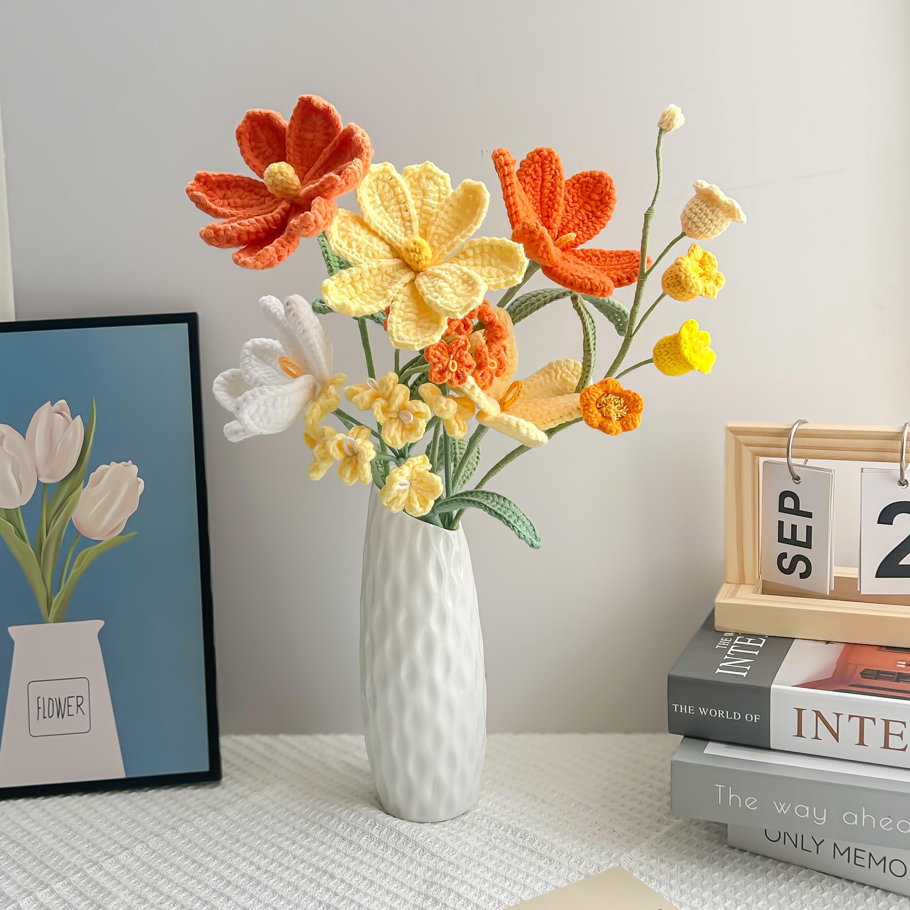 Crochet Sunflower Rose Tulip Flower Bouquet Handmade Home Decor Gift for Mother Friend