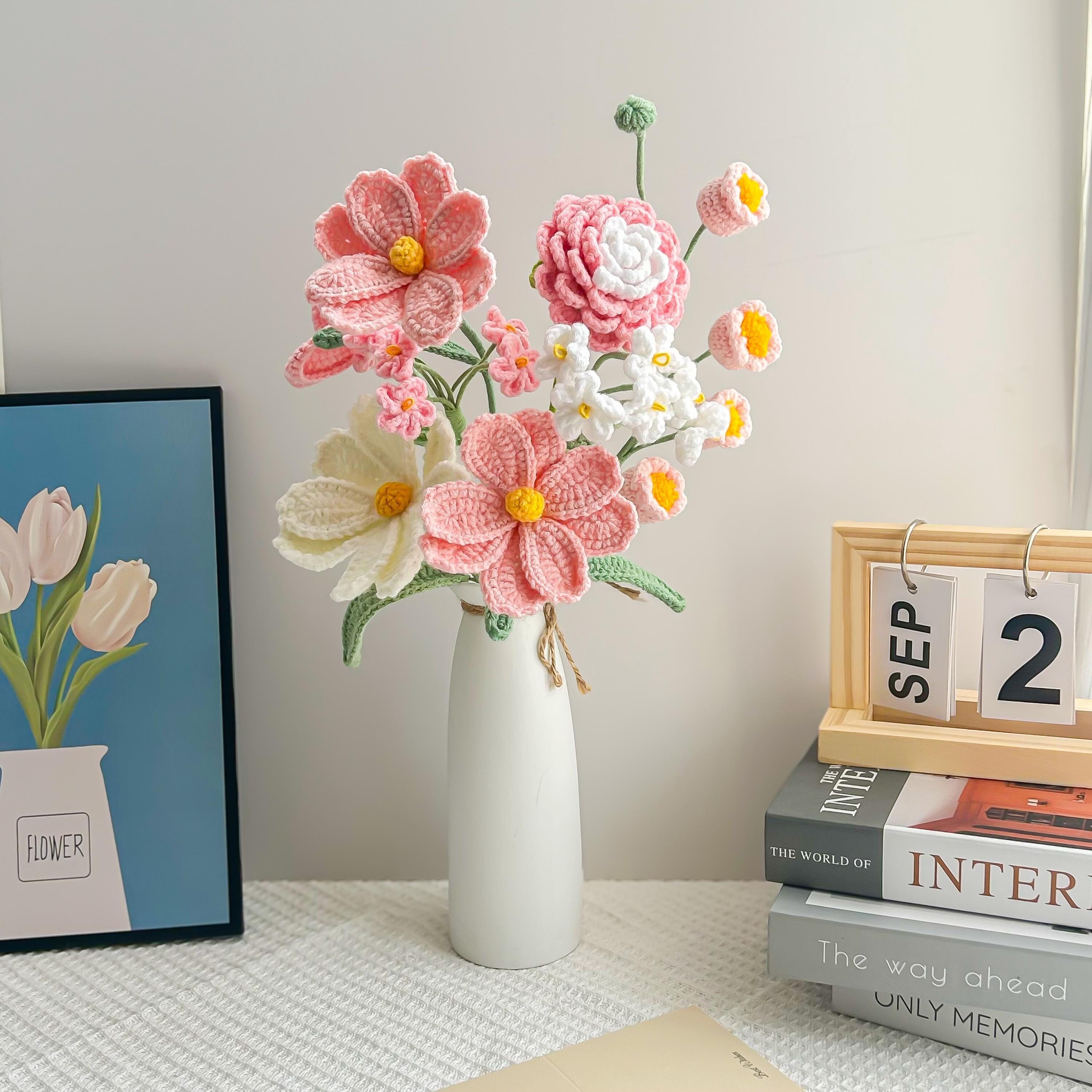 Crochet Sunflower Rose Tulip Flower Bouquet Handmade Home Decor Gift for Mother Friend