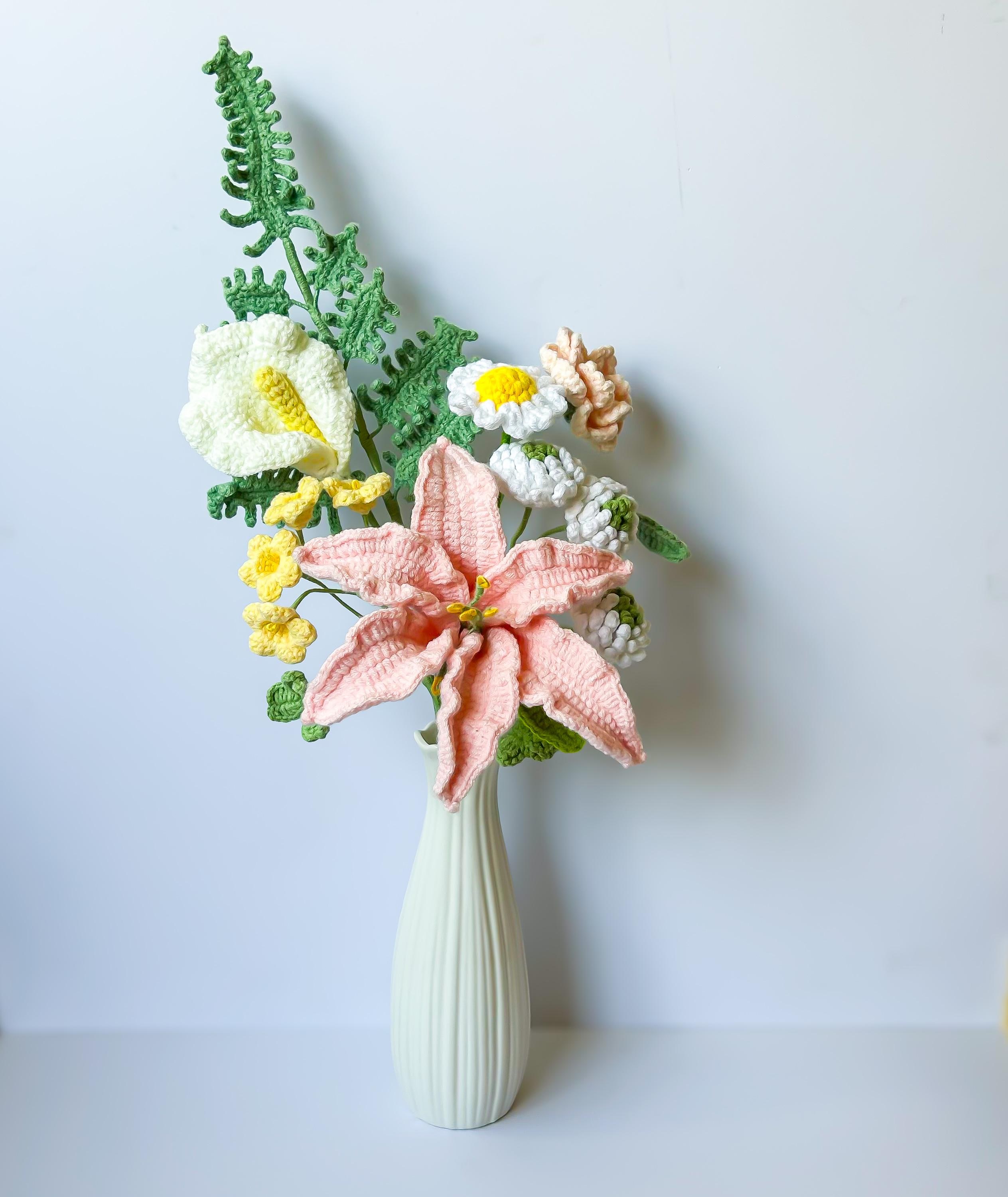 Crochet Lily Bouquet Handmade Yarn Flowers Home Decor Gift