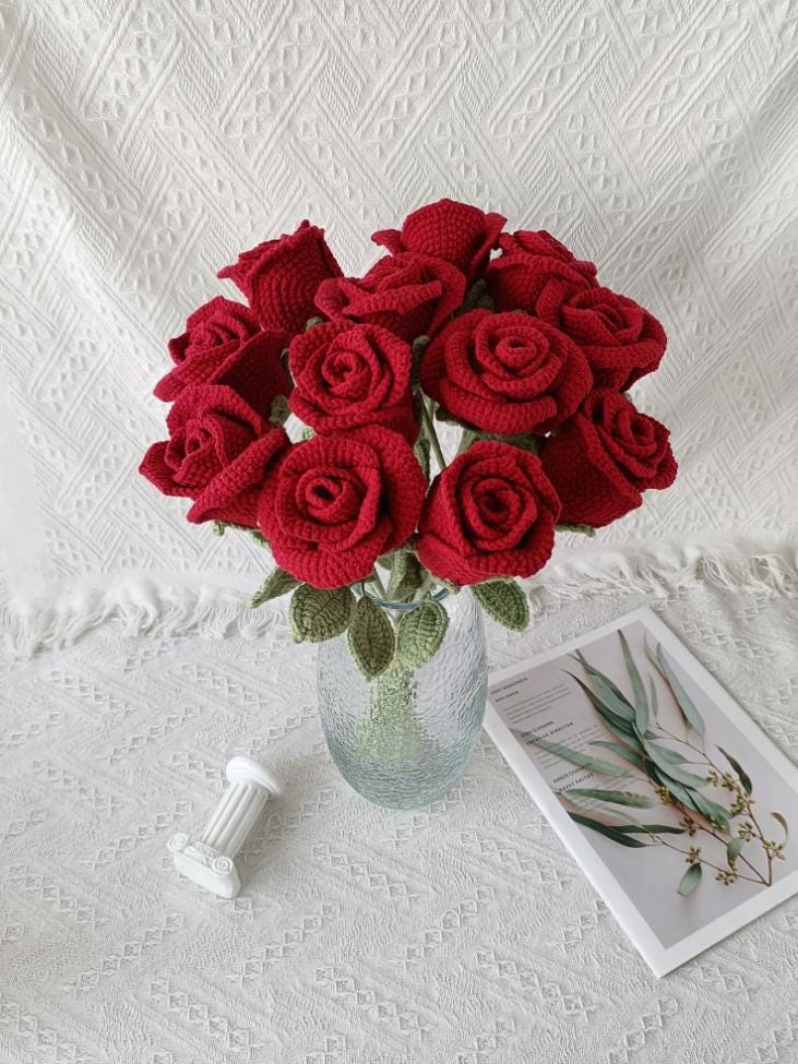 Crochet Rose Bouquet – Handmade – Soft Yarn – No Watering Needed