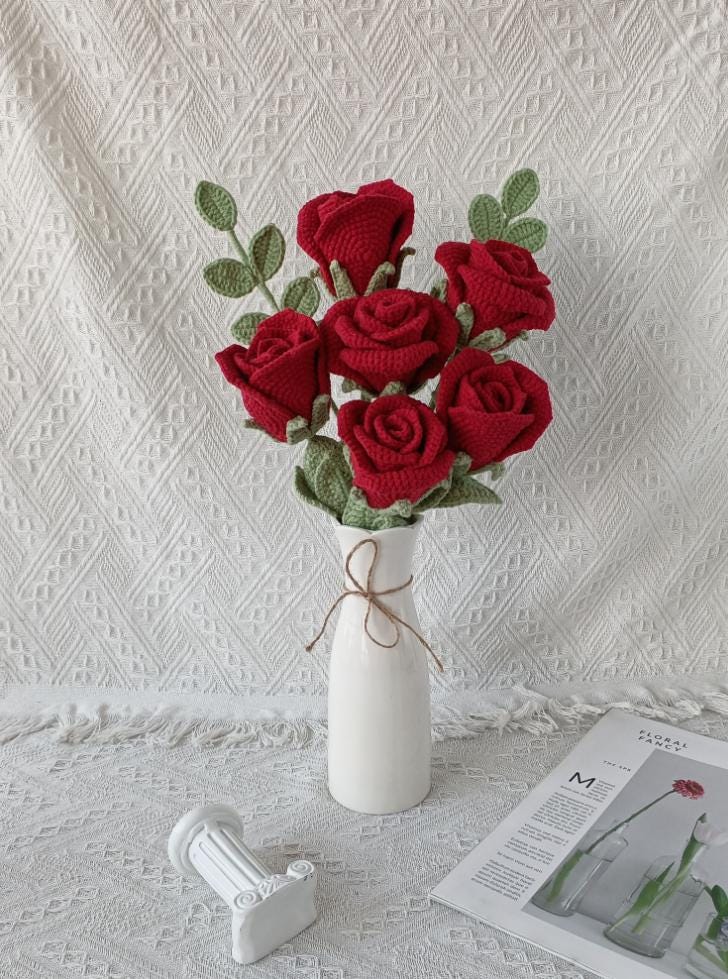 Crochet Rose Bouquet – Handmade – Soft Yarn – No Watering Needed