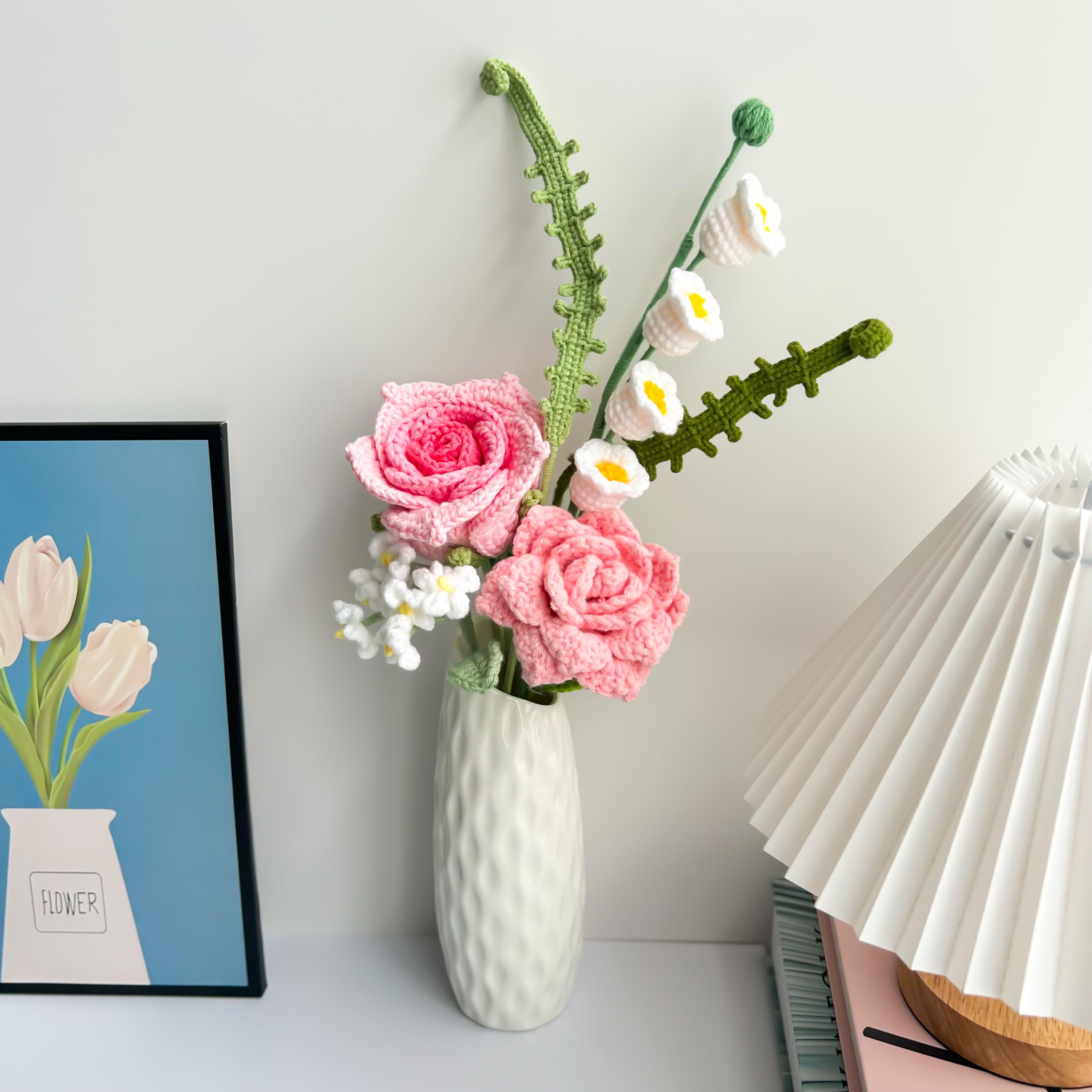 Handmade Crochet Flower Bouquet: Rose, Tulip, Sunflower - Home Decor