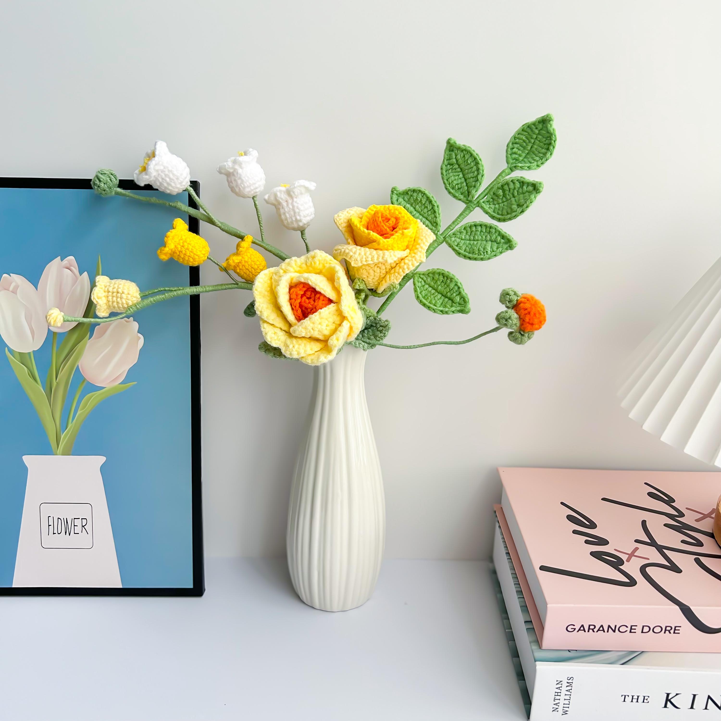 Handmade Crochet Flower Bouquet: Rose, Tulip, Sunflower - Home Decor