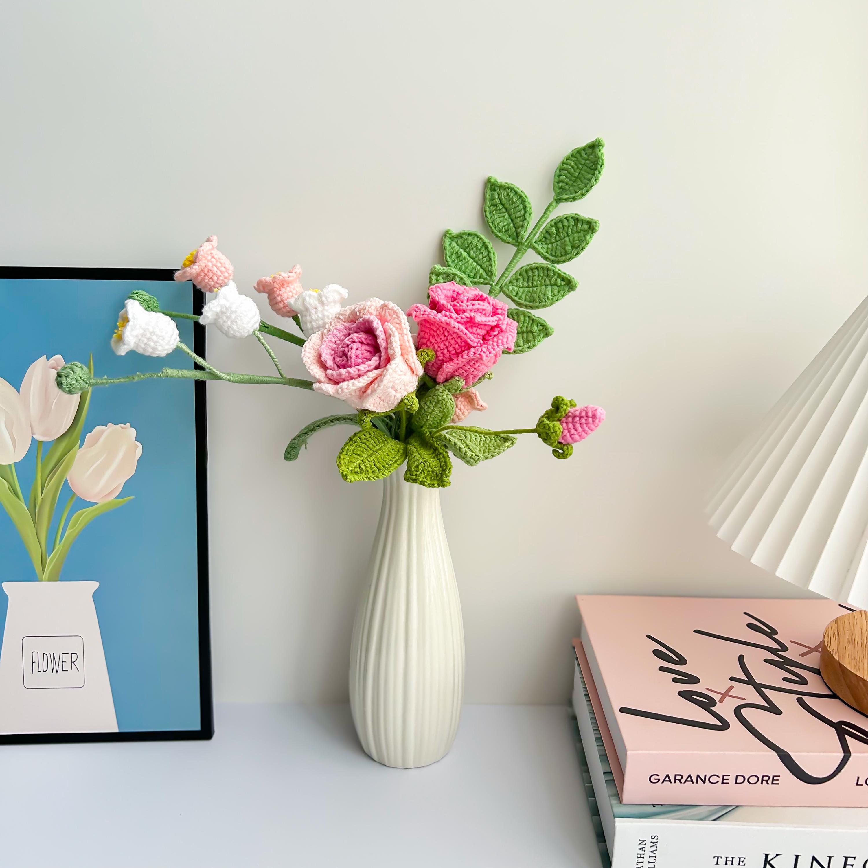 Handmade Crochet Flower Bouquet: Rose, Tulip, Sunflower - Home Decor