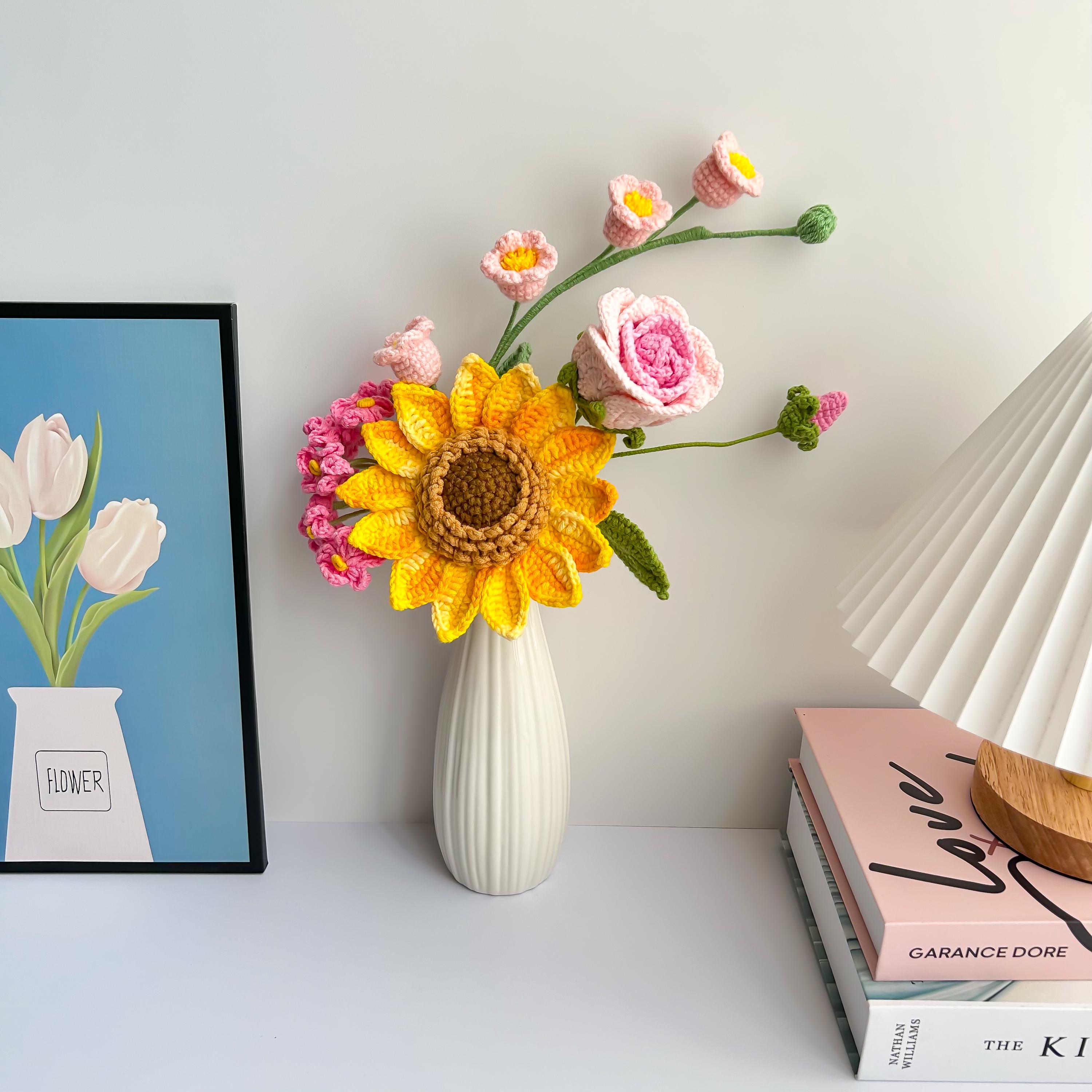 Crochet Sunflower Rose Tulip Flower Bouquet Handmade Home Decor Gift for Mother Friend