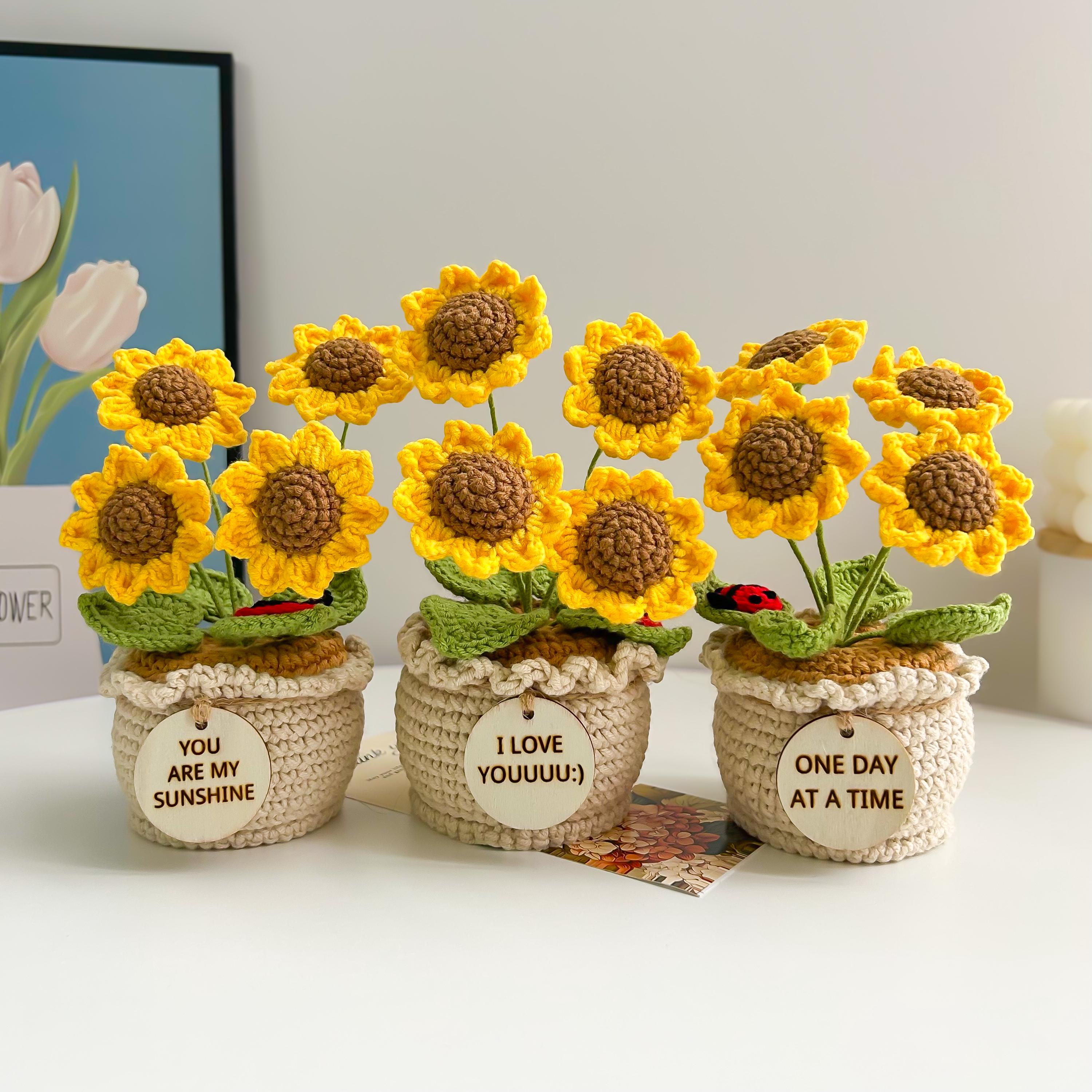 Emotional Support Desk Decor Handmade Crochet Potted Flowers