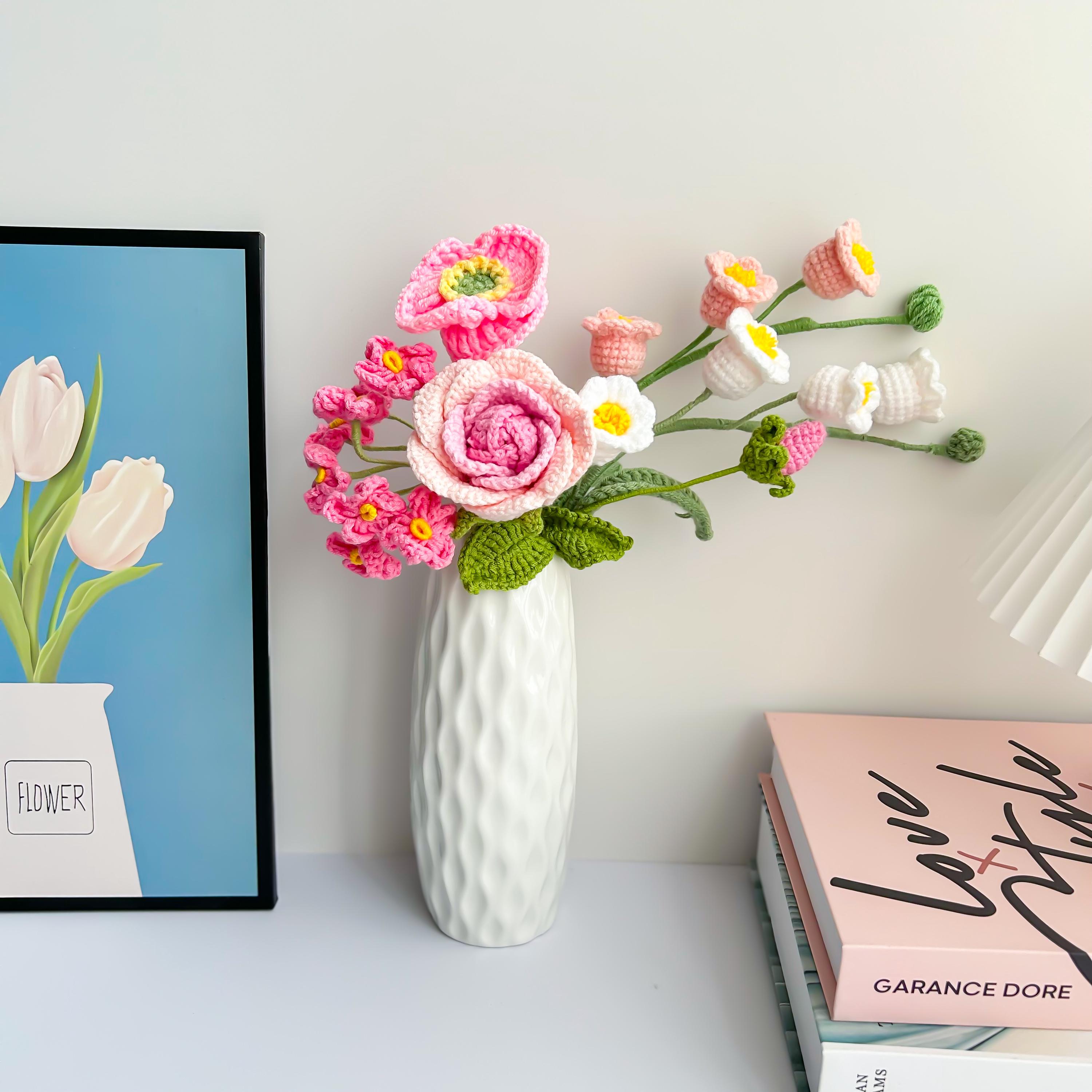 Handmade Crochet Flower Bouquet: Rose, Tulip, Sunflower - Home Decor