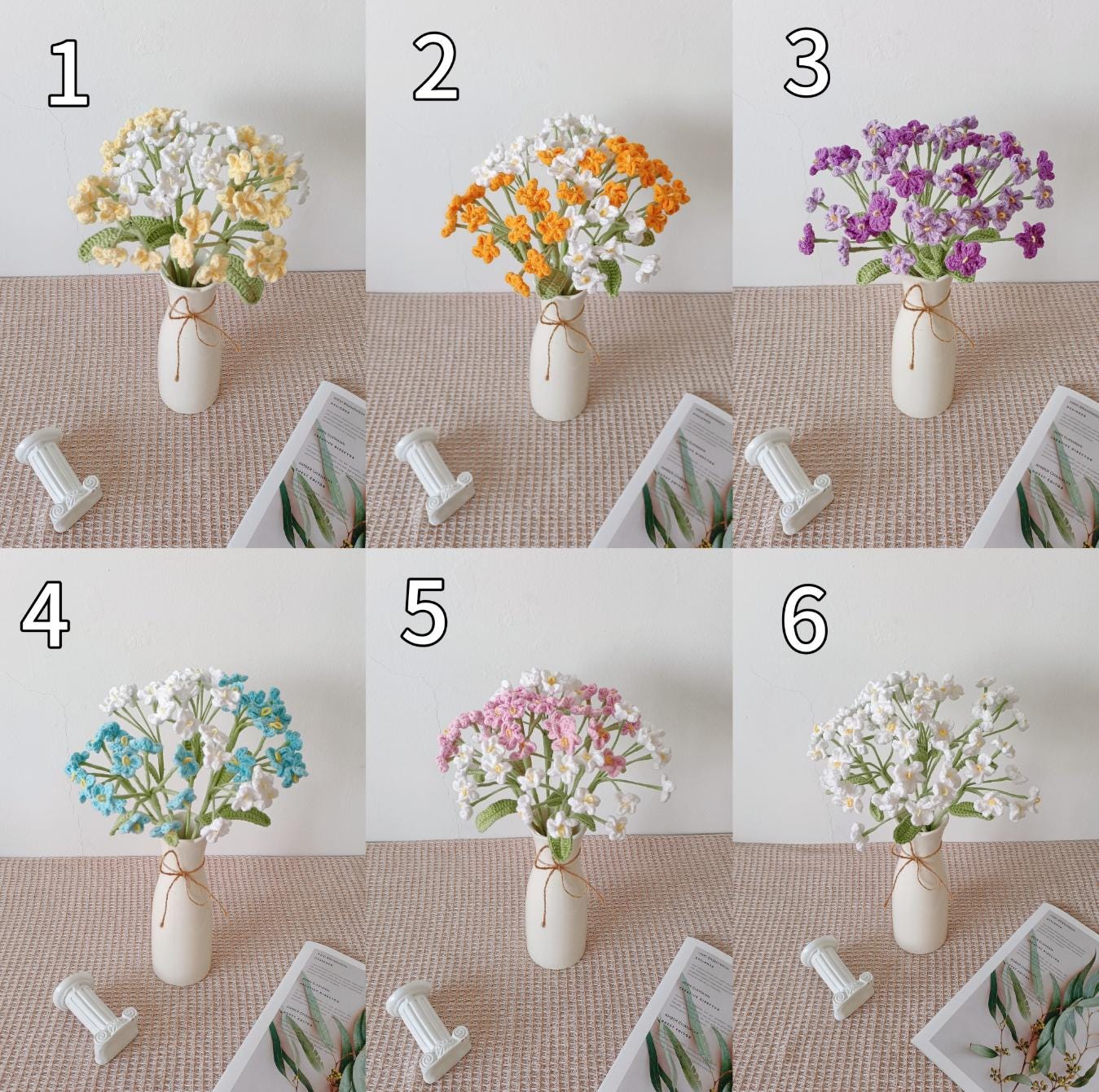 Crochet Forget-Me-Not Bouquet, Party or Home Decoration