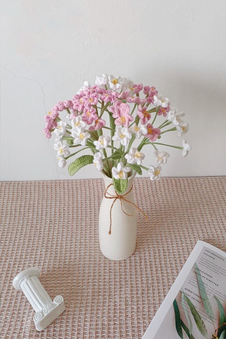Crochet Forget-Me-Not Bouquet, Party or Home Decoration