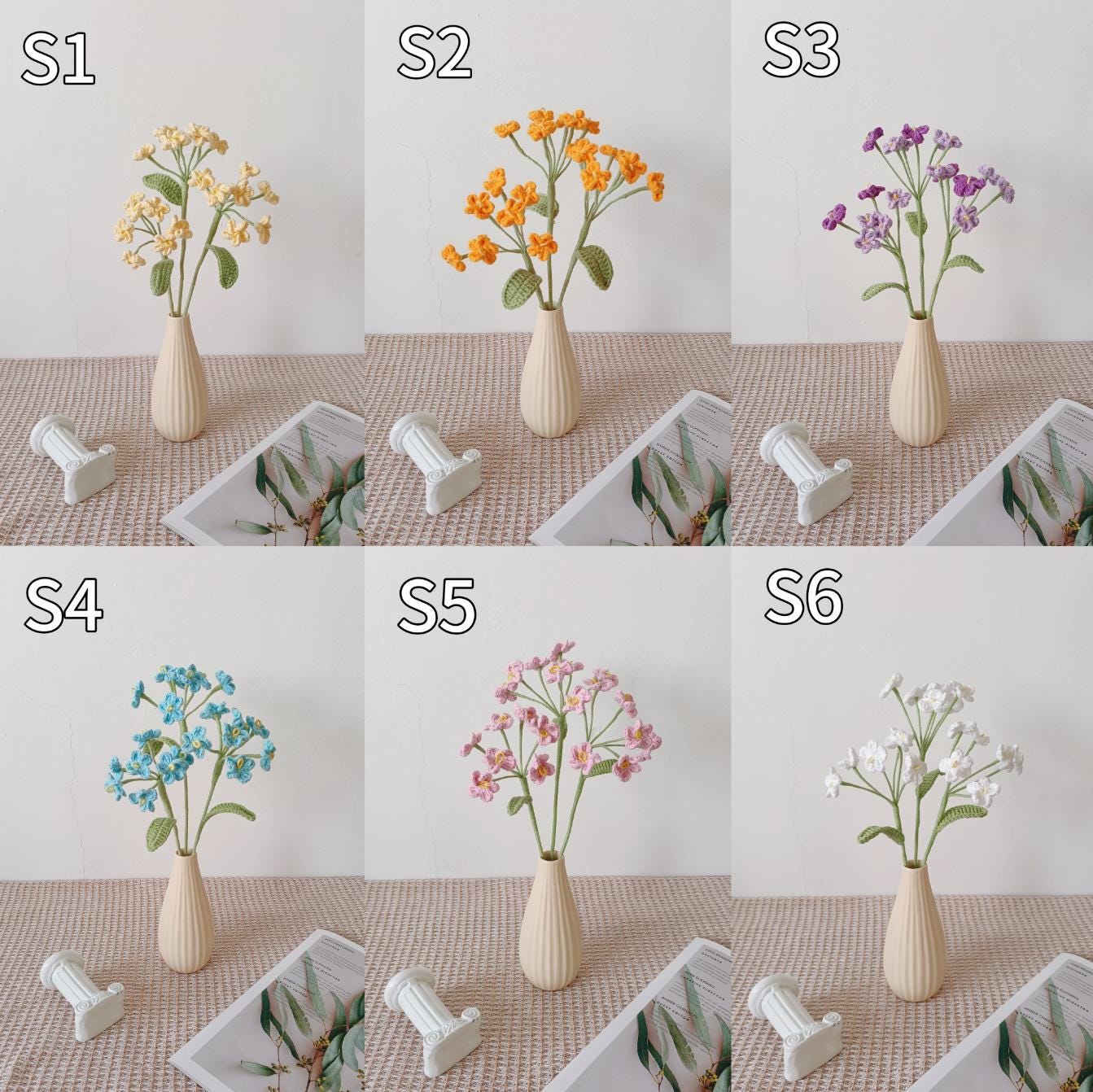 Crochet Forget-Me-Not Bouquet, Party or Home Decoration