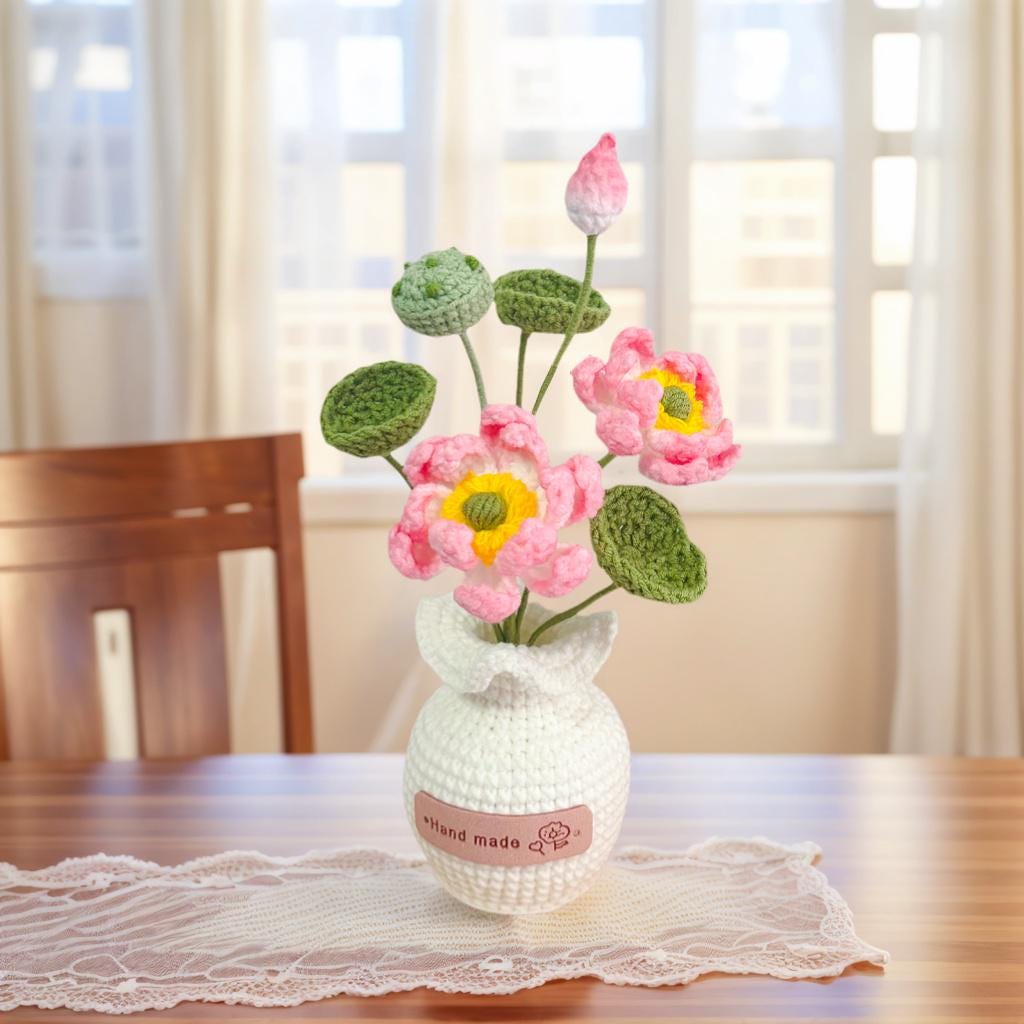 Handmade Crochet Lotus – For Vase Arrangement – Personalized Gift Option