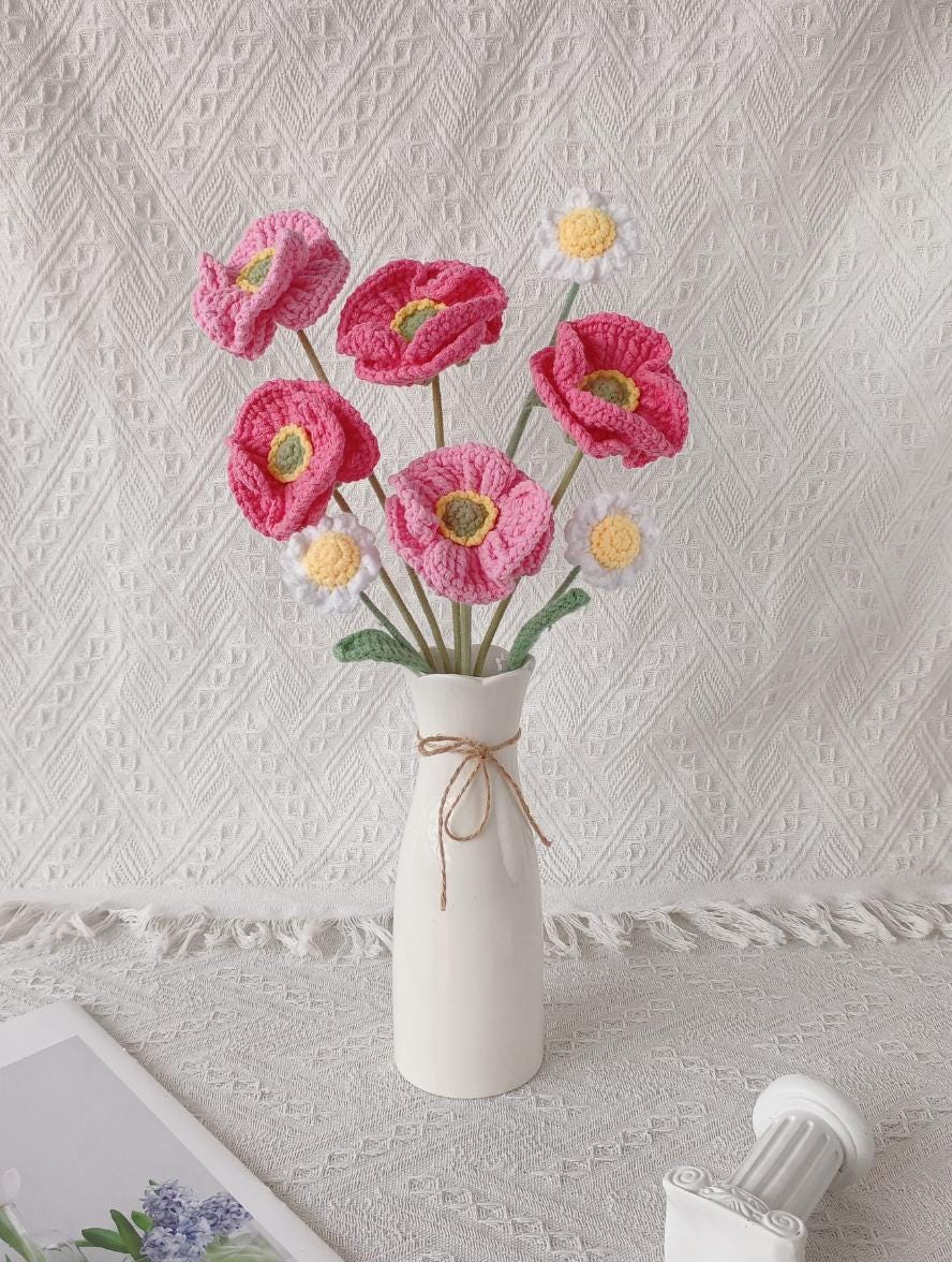 Crochet August Birth Flower Bouquet – Poppy Design – Handmade