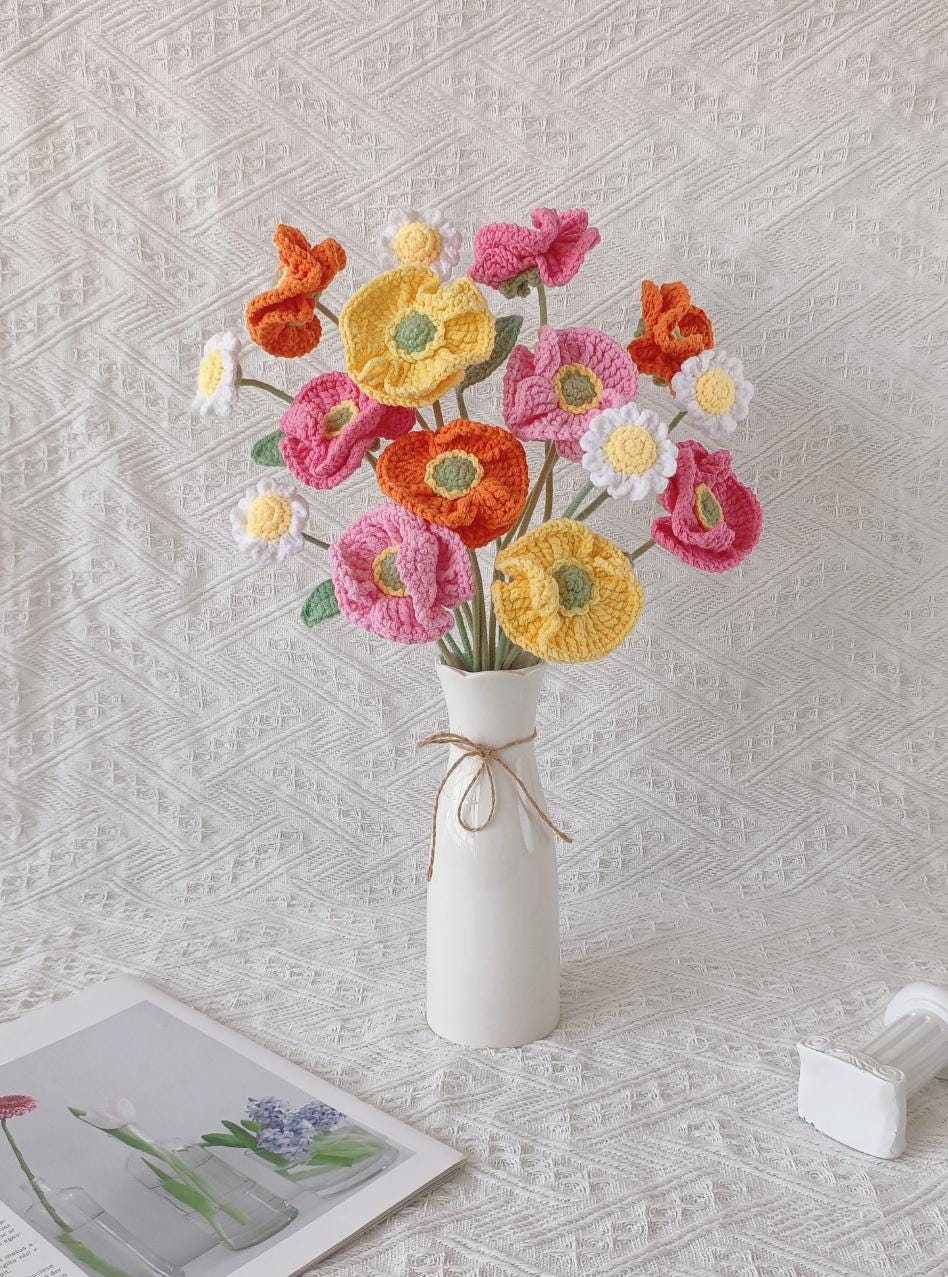 Crochet August Birth Flower Bouquet – Poppy Design – Handmade