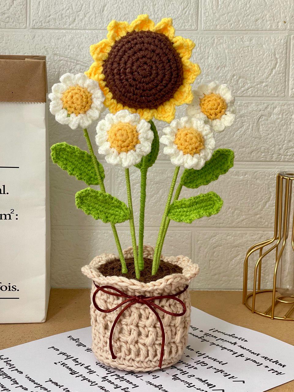 Crochet Flower Pot – Handmade – No Water Needed – Suitable for End of School Year or Graduation Gift