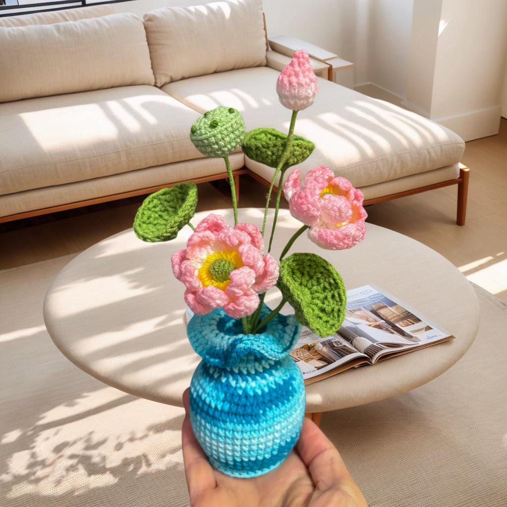 Handmade Crochet Lotus – For Vase Arrangement – Personalized Gift Option