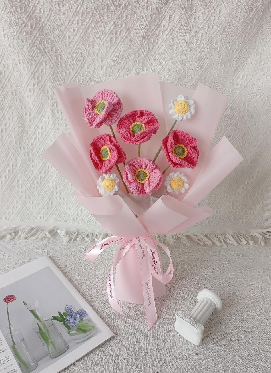 Crochet August Birth Flower Bouquet – Poppy Design – Handmade