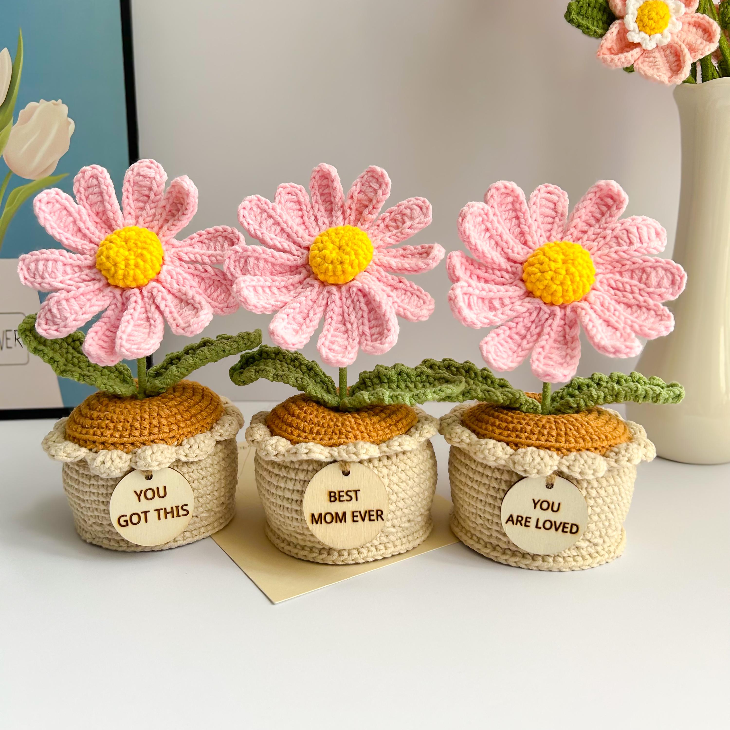 Emotional Support Desk Decor Handmade Crochet Potted Flowers