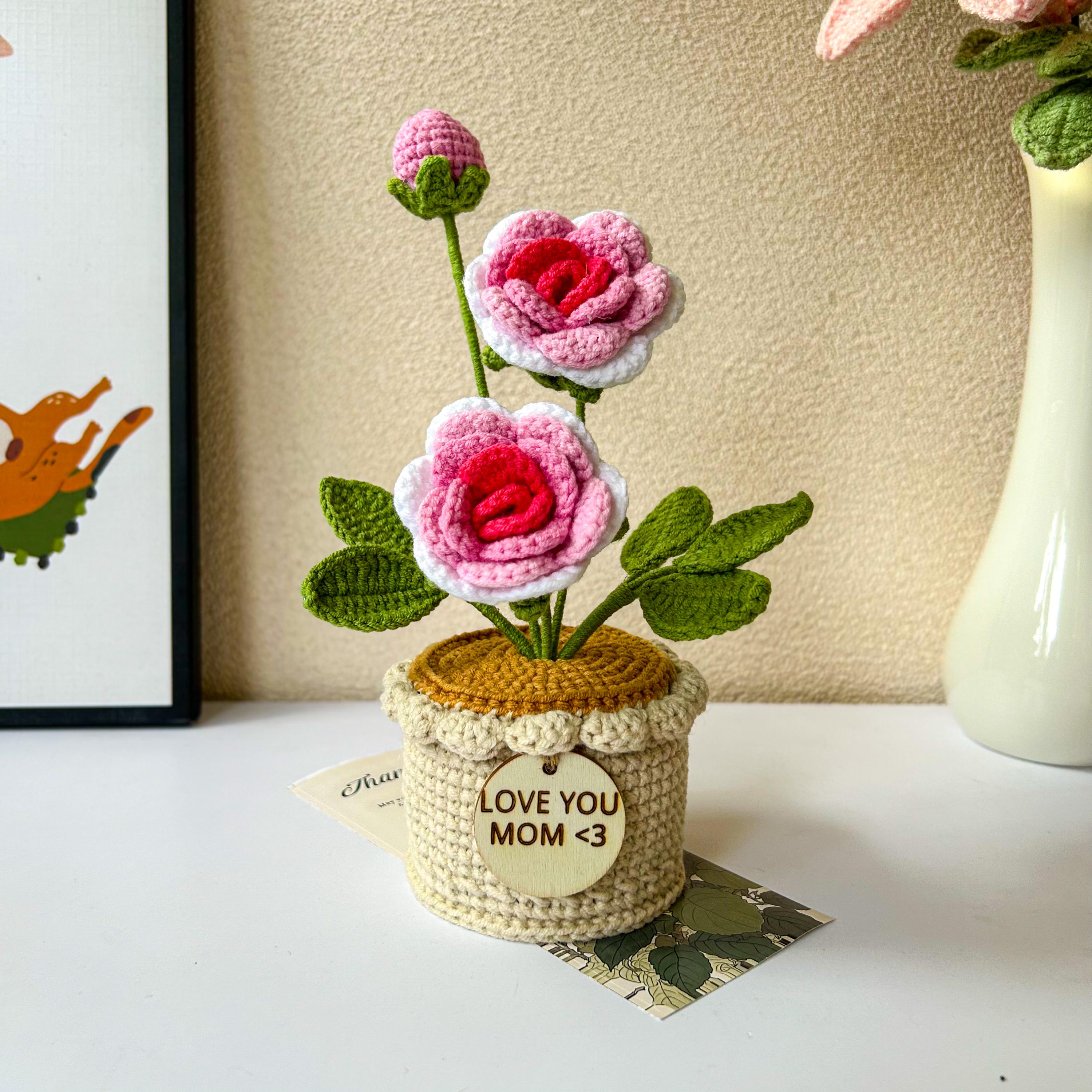 Mini Crochet Potted Rose, Lily of the Valley, and Sunflower – Handmade