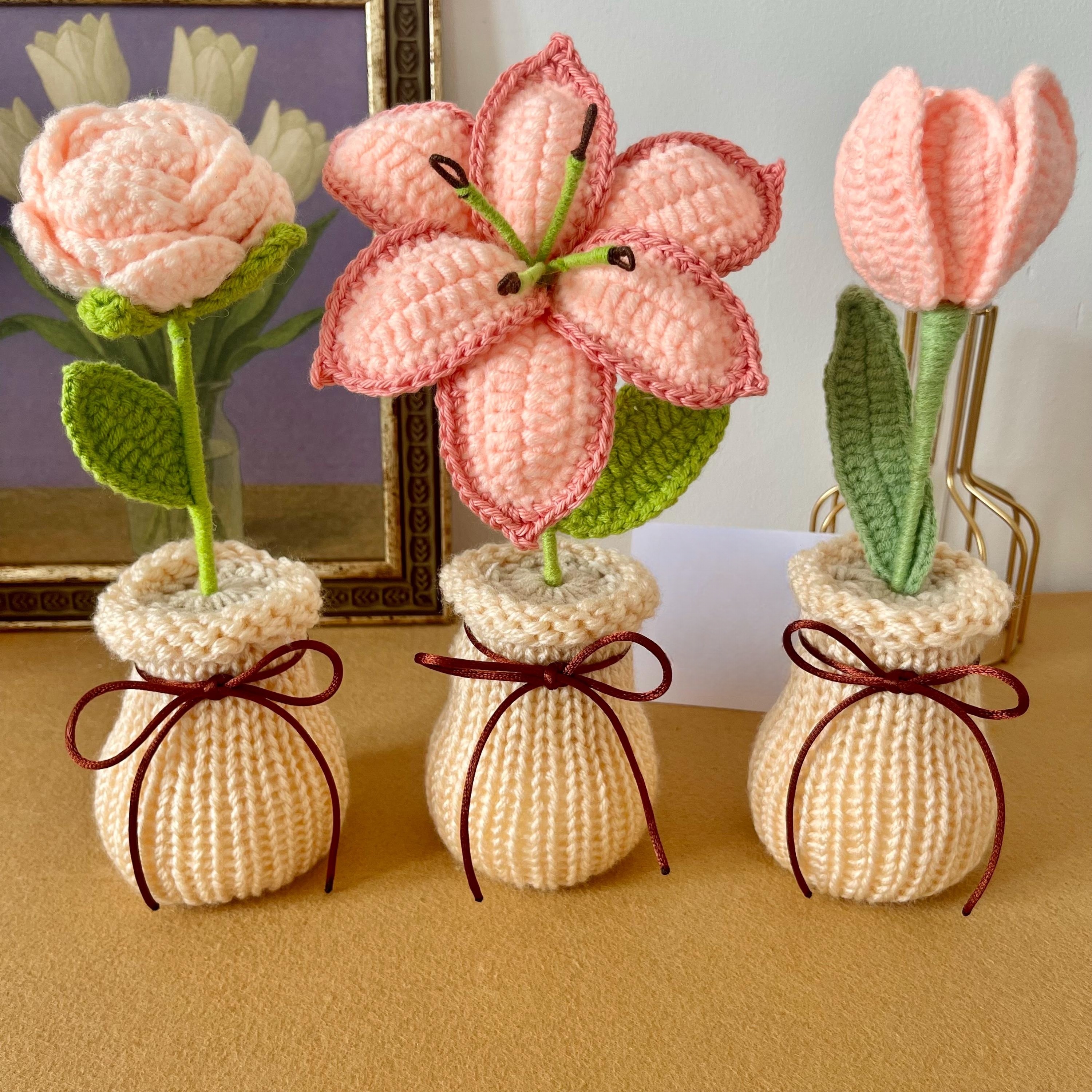 Handmade Crochet Flower Decorative Piece for Shelf Display and Tabletop Home Decor