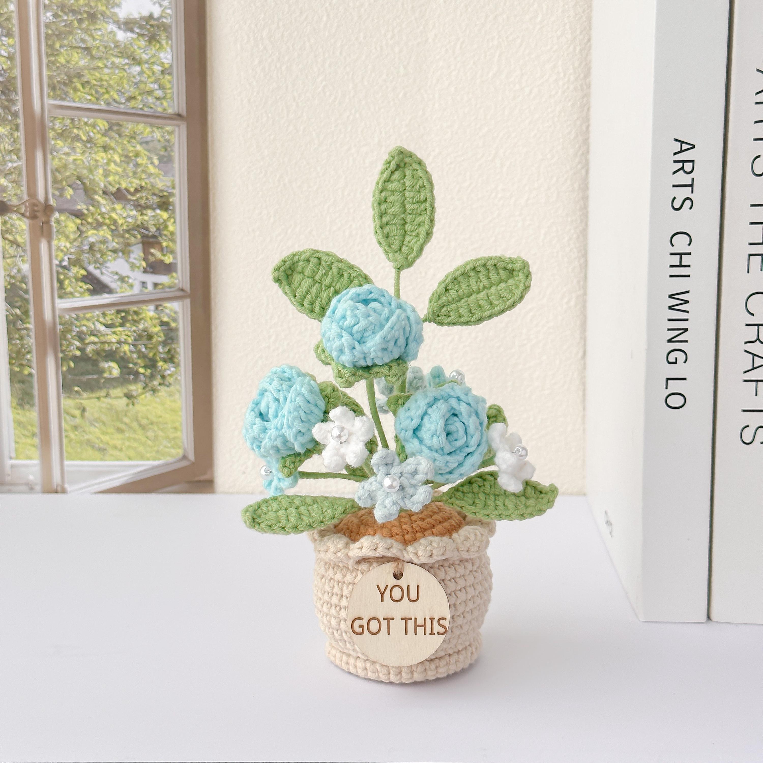 Mini Crochet Potted Rose, Lily of the Valley, and Sunflower – Handmade