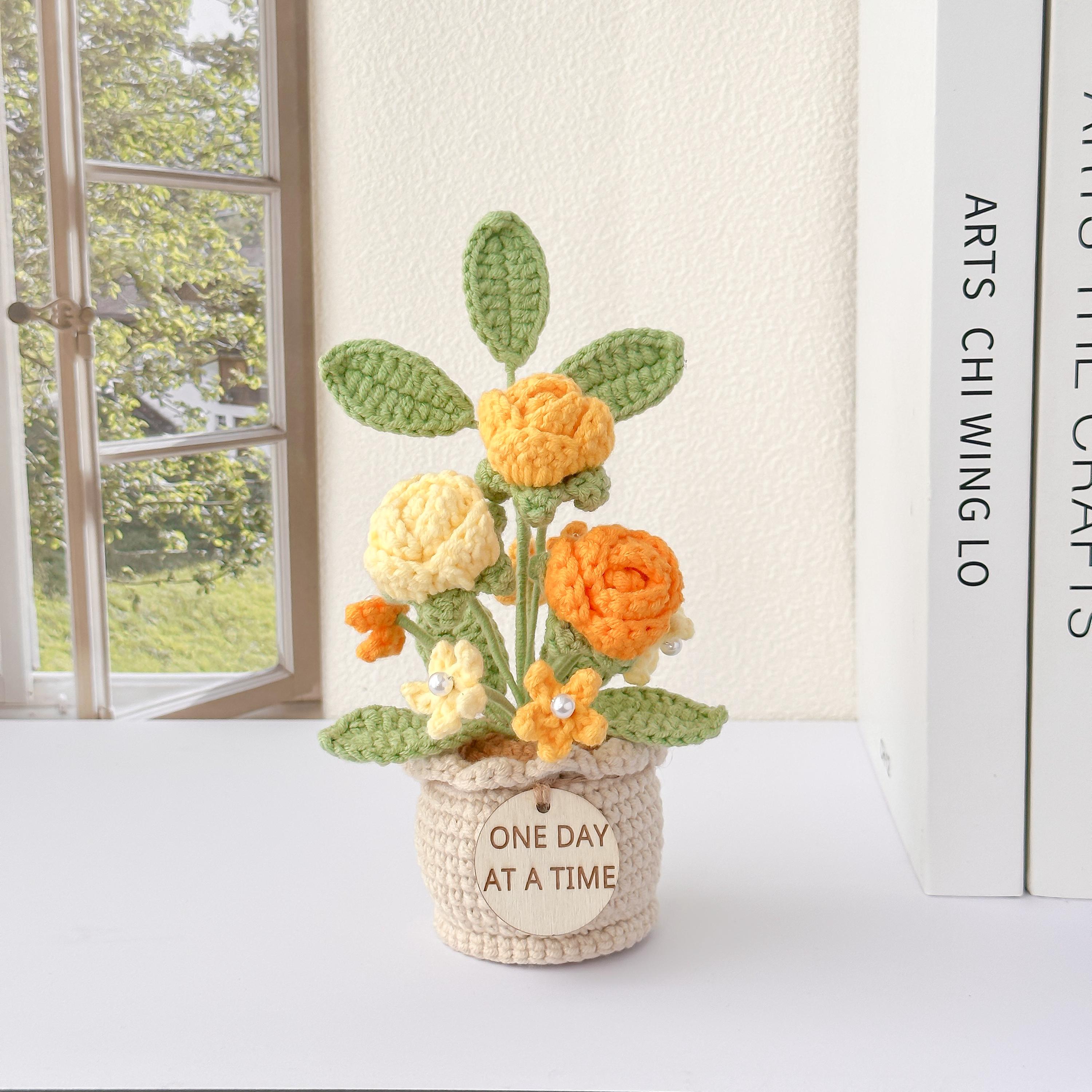 Mini Crochet Potted Rose, Lily of the Valley, and Sunflower – Handmade