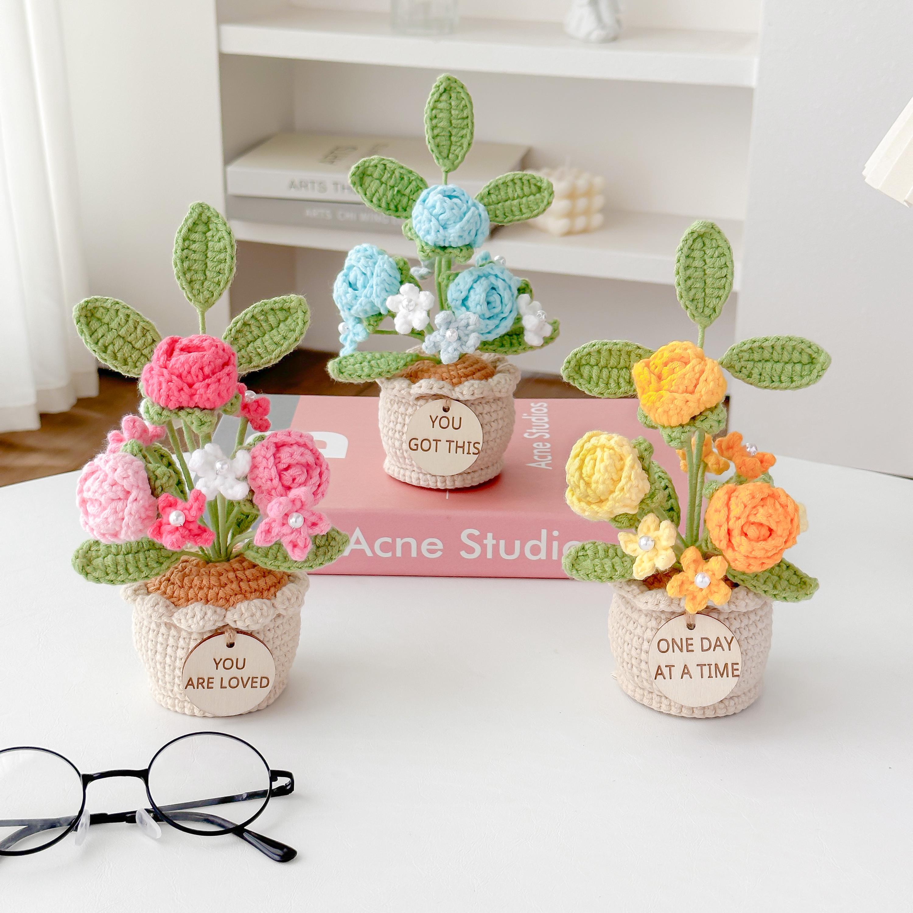 Mini Crochet Potted Rose, Lily of the Valley, and Sunflower – Handmade