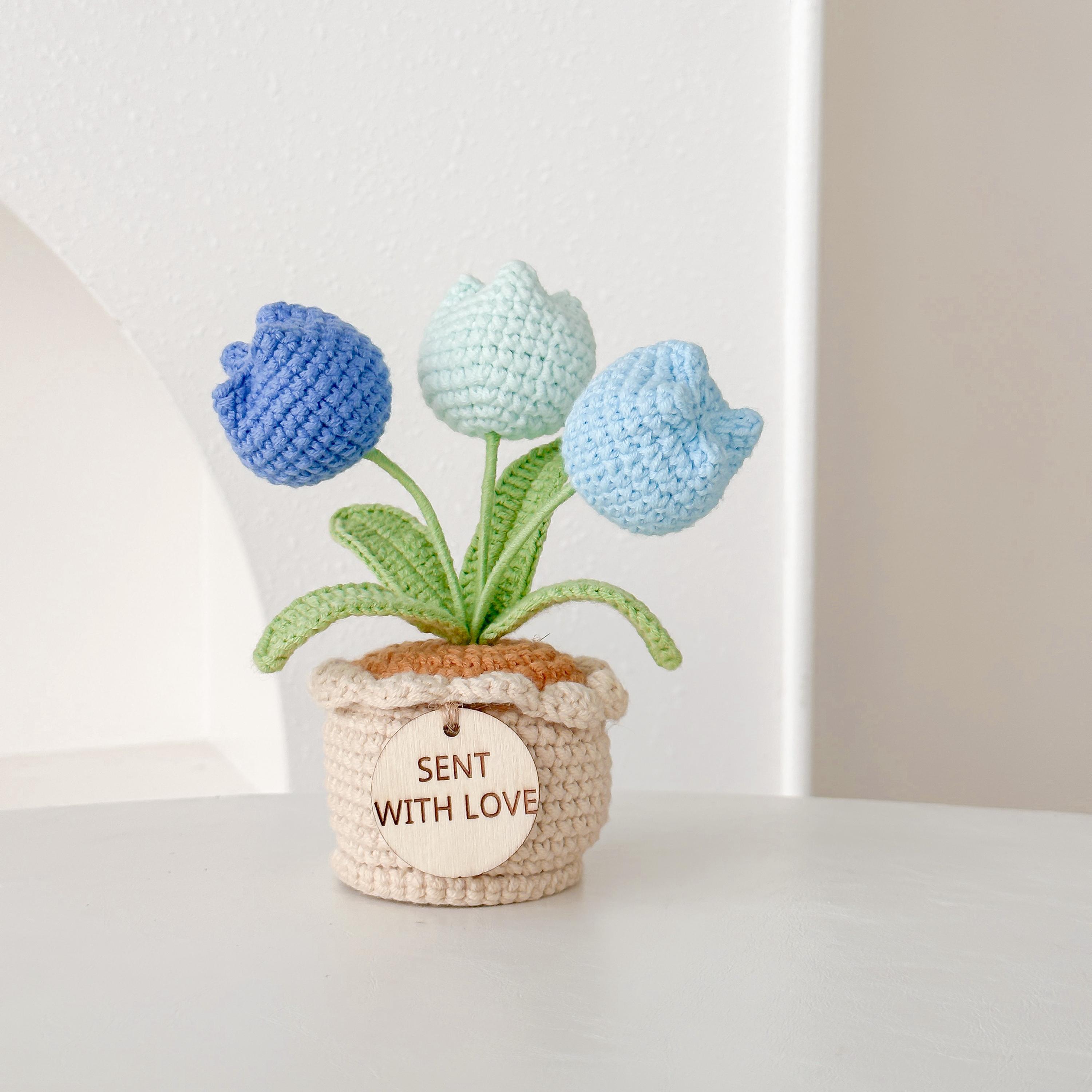 Handmade Desk Decor with Positive Affirmation Crochet Tulip in Pot