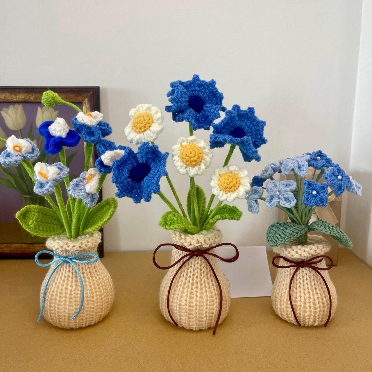 Handmade Crochet Flower Decorative Piece for Shelf Display and Tabletop Home Decor