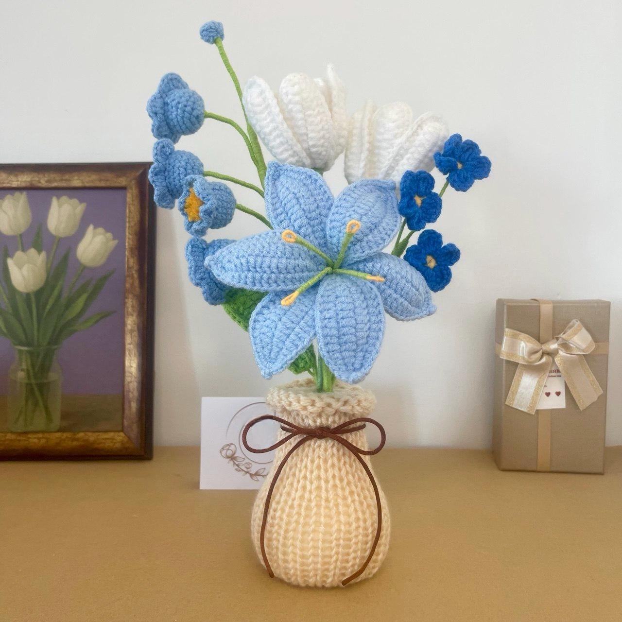 Handmade Crochet Flower Decorative Piece for Shelf Display and Tabletop Home Decor
