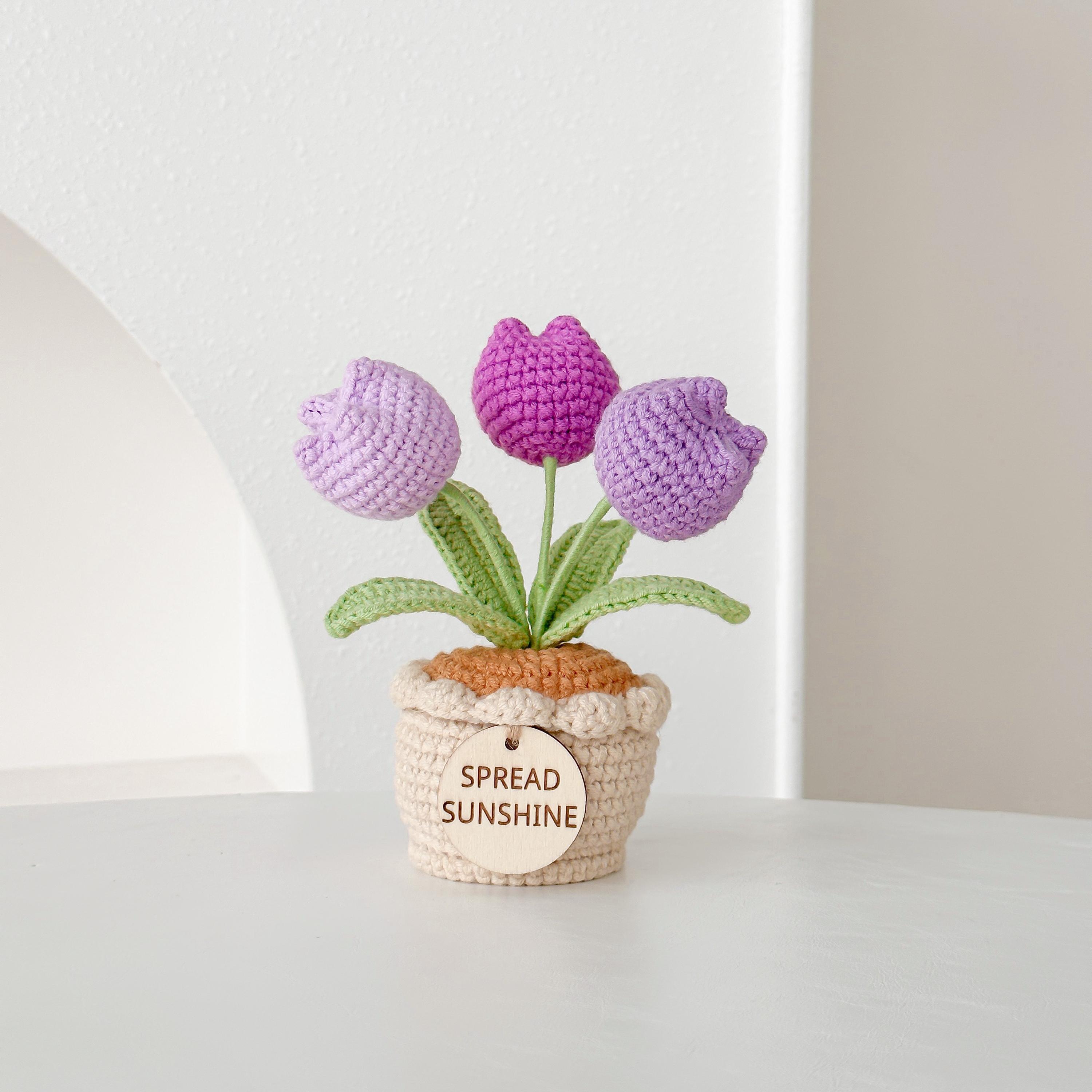 Handmade Desk Decor with Positive Affirmation Crochet Tulip in Pot