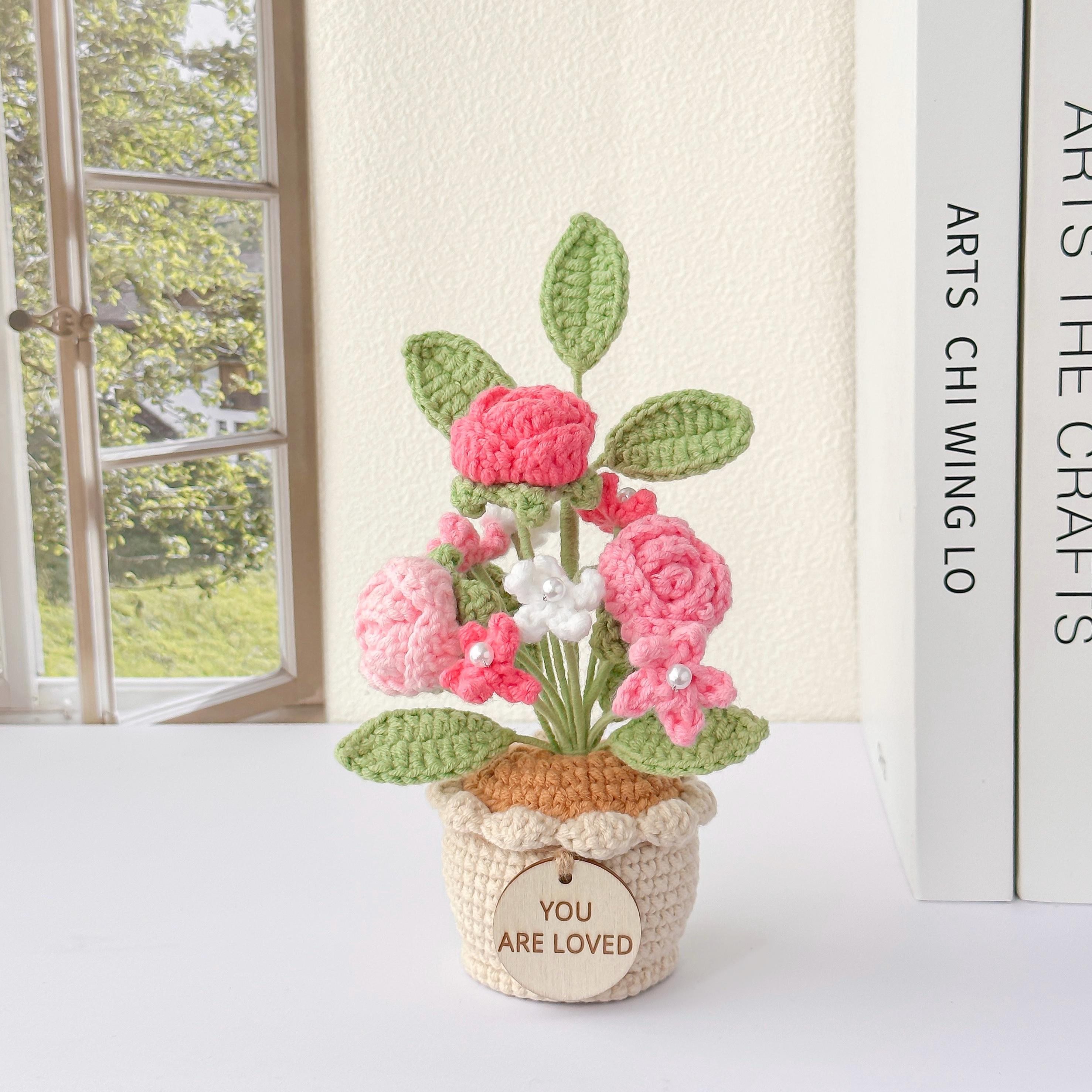 Mini Crochet Potted Rose, Lily of the Valley, and Sunflower – Handmade