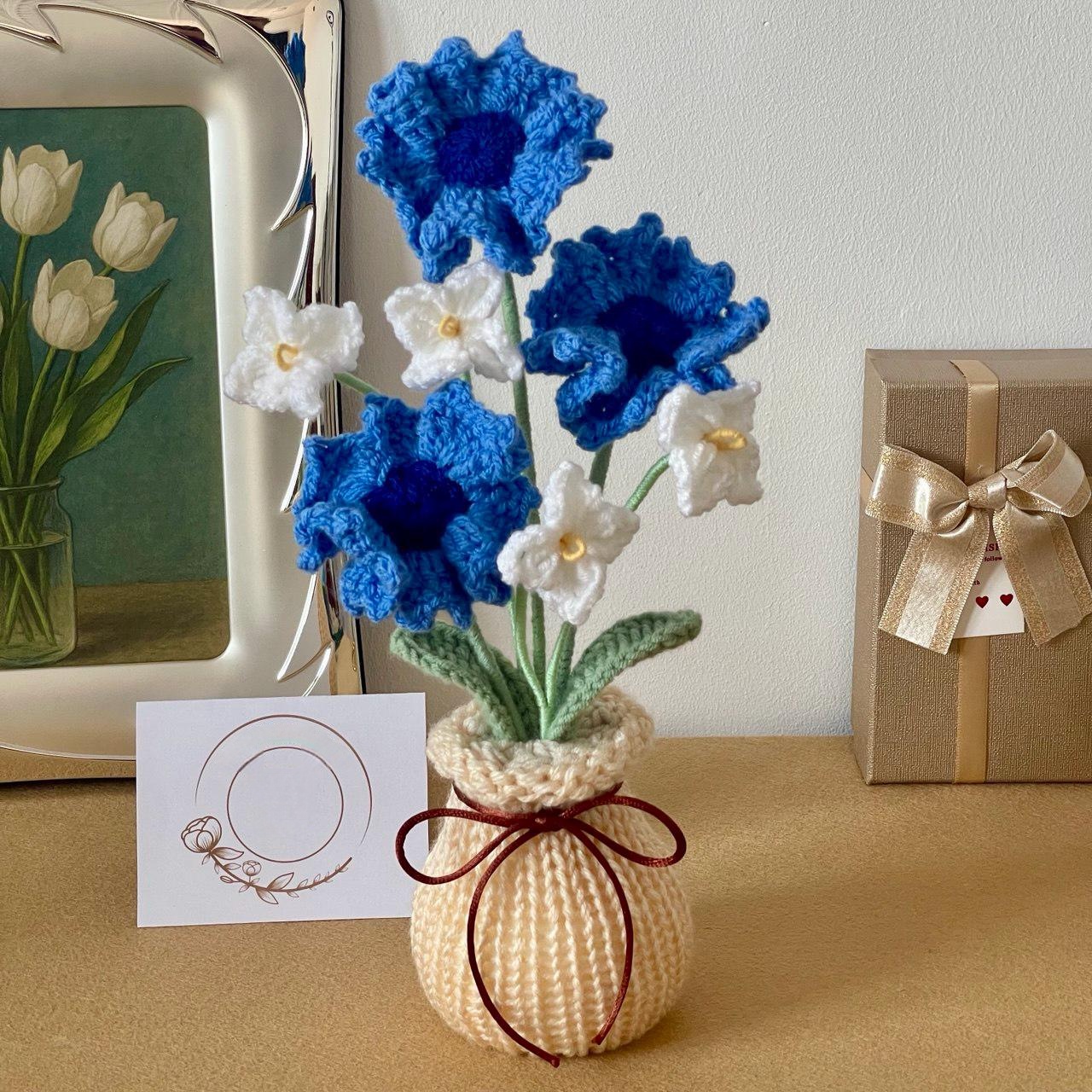 Handmade Crochet Flower Decorative Piece for Shelf Display and Tabletop Home Decor