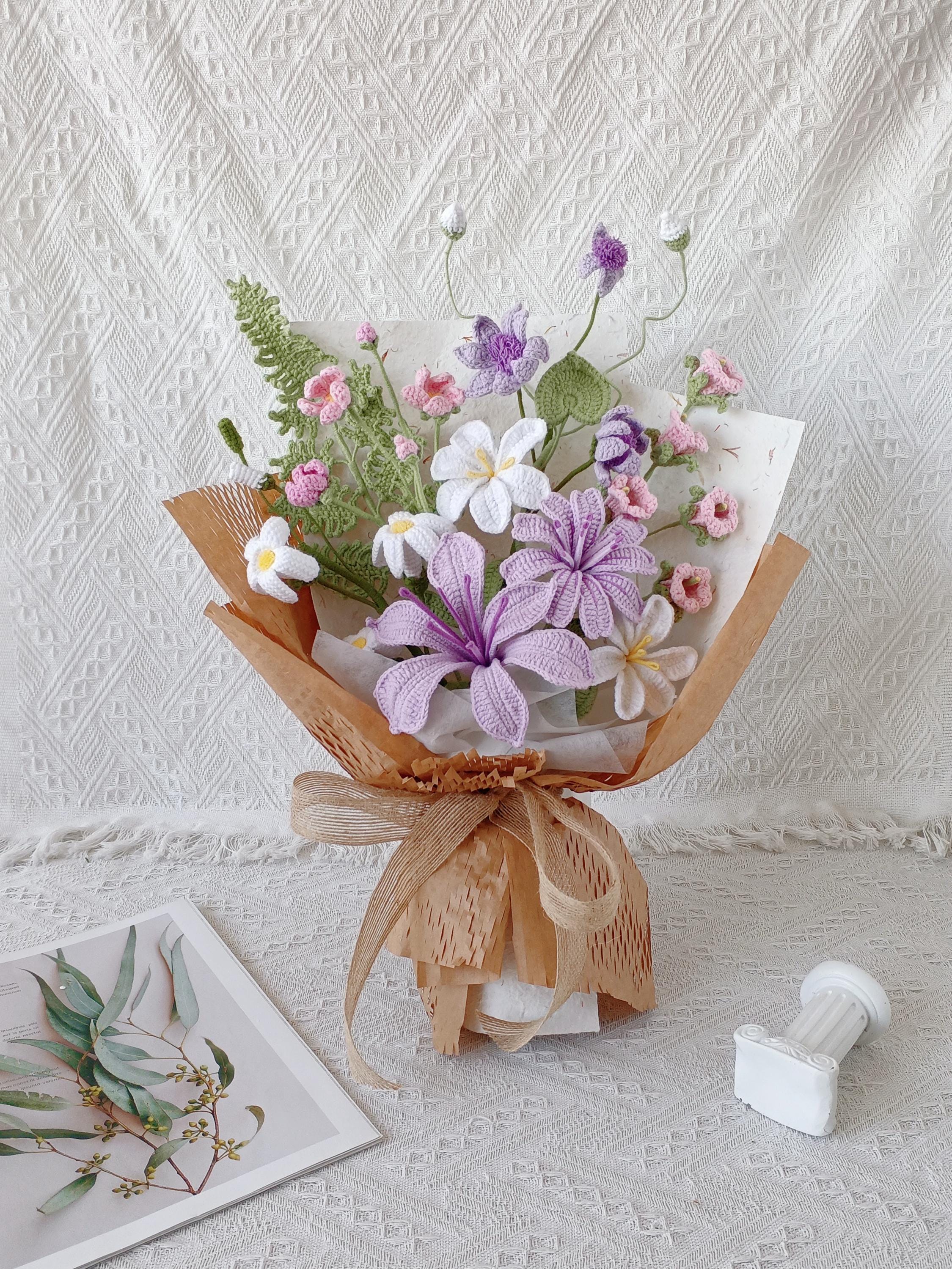 Crochet Flower Arrangement – Peruvian Lily with Lewisia – Handmade