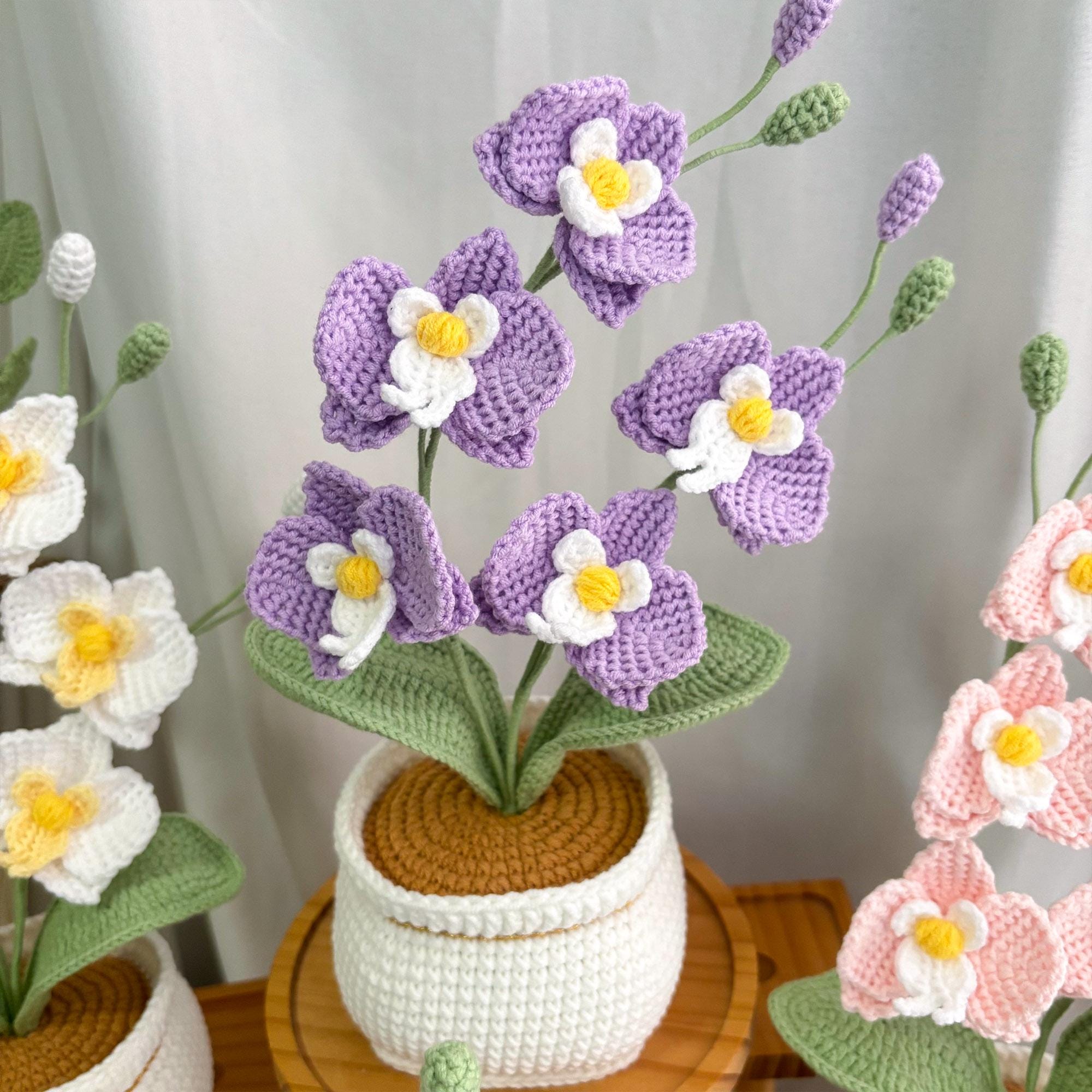 Crochet Phalaenopsis Orchid – Potted – Handmade – Pink, White, Purple, or Blue