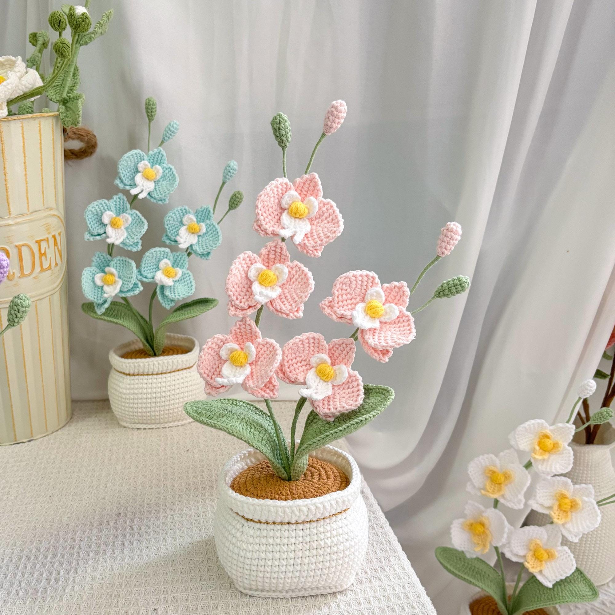 Crochet Phalaenopsis Orchid – Potted – Handmade – Pink, White, Purple, or Blue