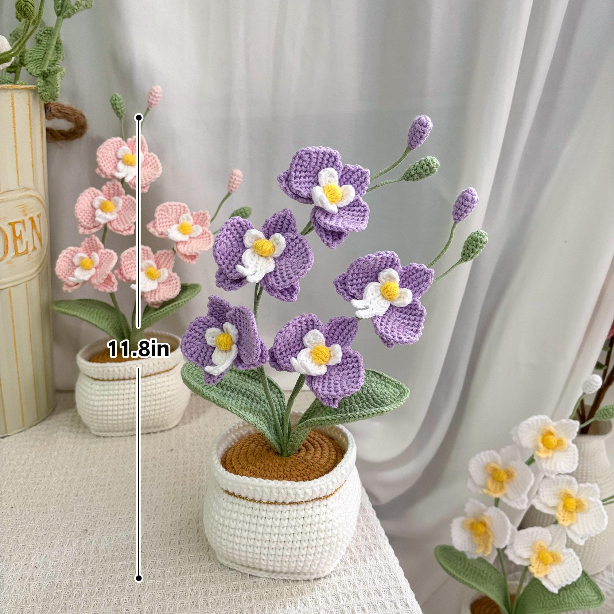 Crochet Phalaenopsis Orchid – Potted – Handmade – Pink, White, Purple, or Blue
