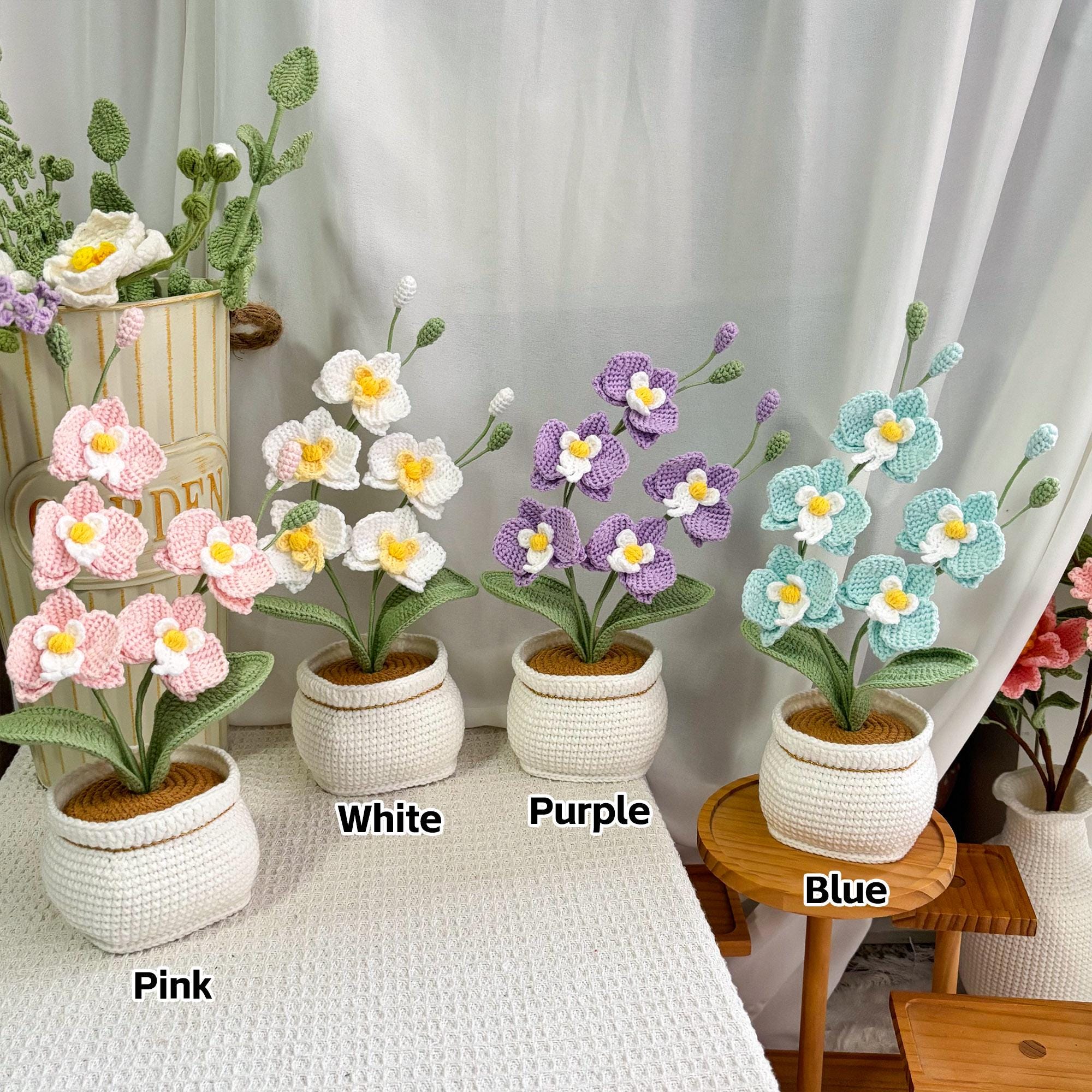 Crochet Phalaenopsis Orchid – Potted – Handmade – Pink, White, Purple, or Blue