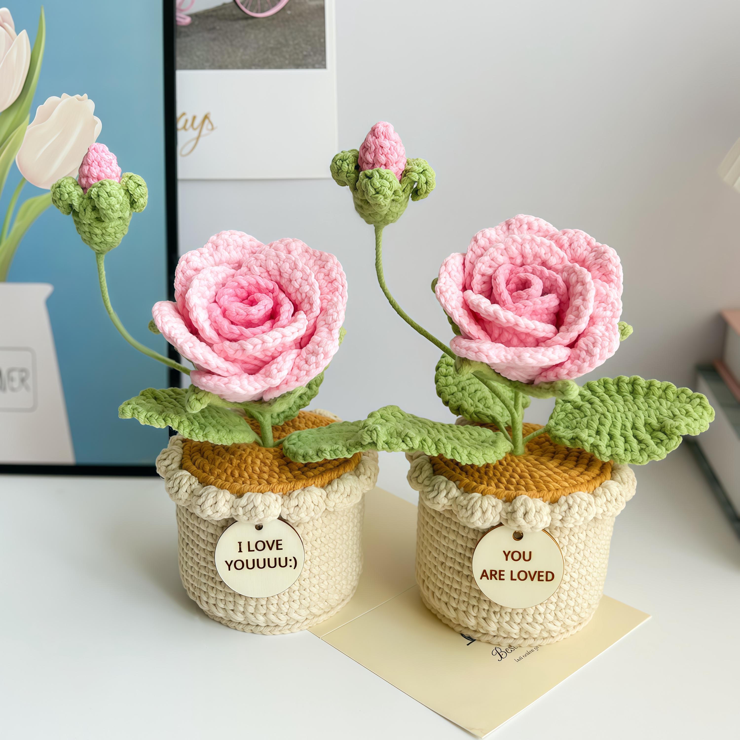 Emotional Support Desk Decor Handmade Crochet Potted Flowers