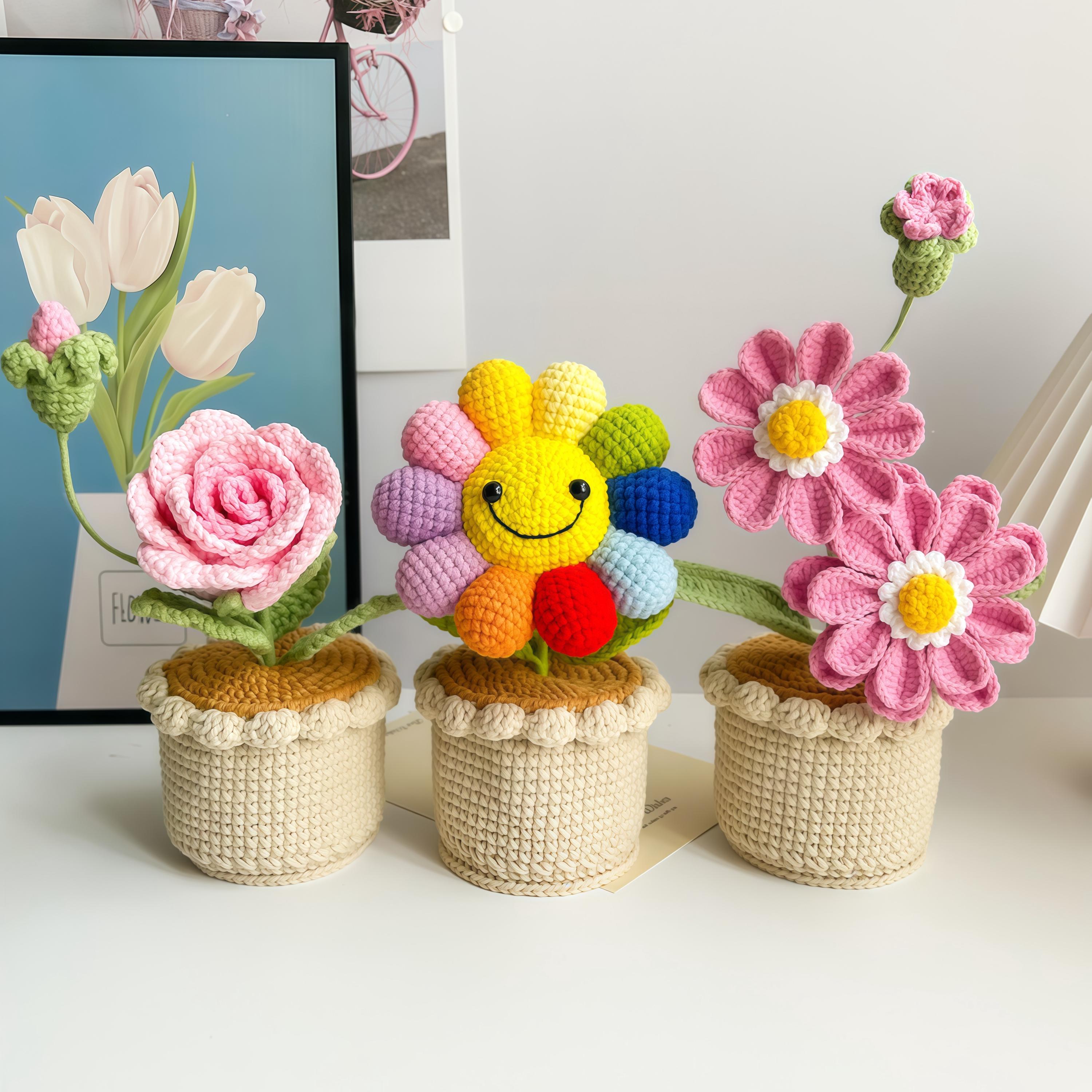 Emotional Support Desk Decor Handmade Crochet Potted Flowers