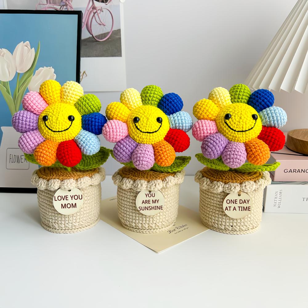 Emotional Support Desk Decor Handmade Crochet Potted Flowers