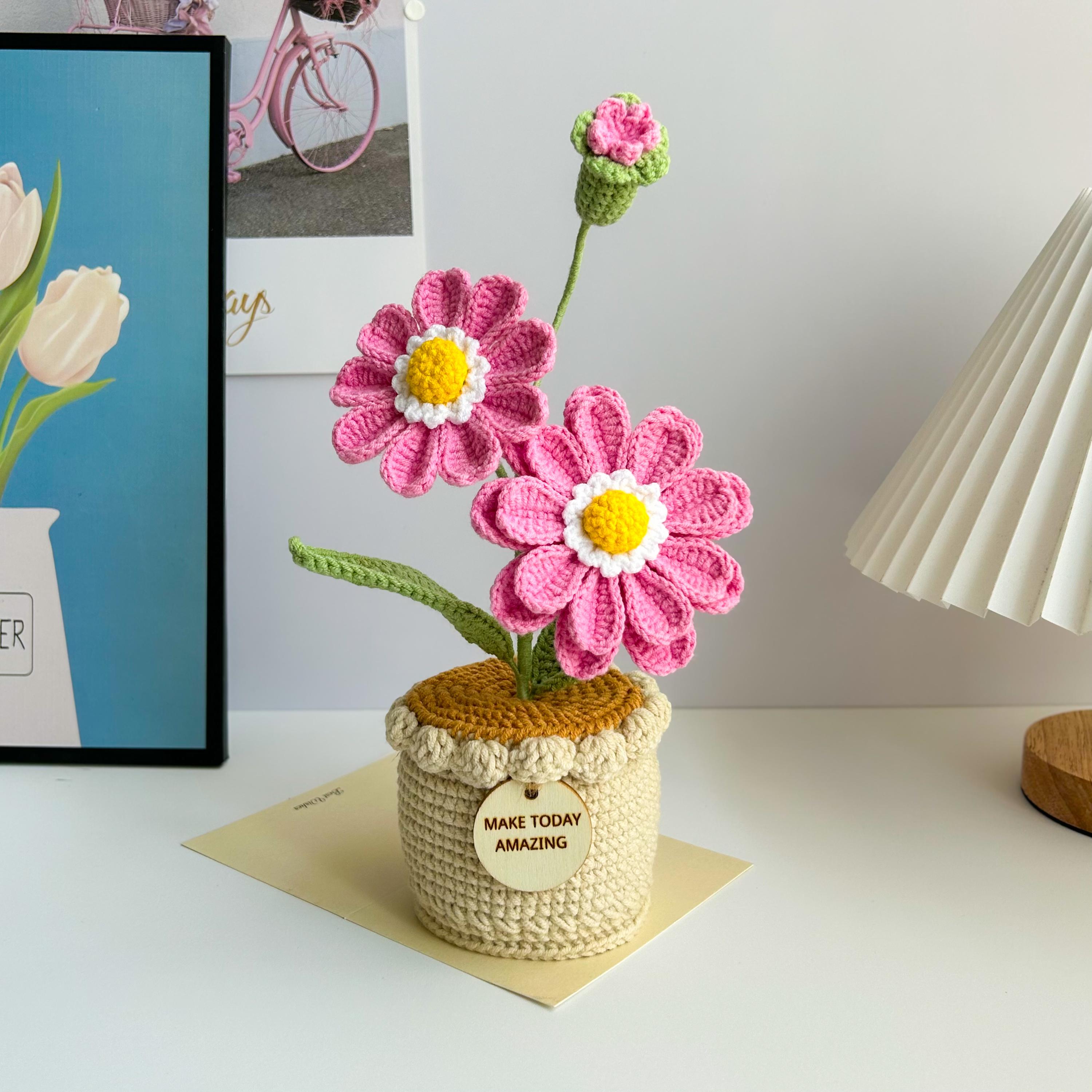 Emotional Support Desk Decor Handmade Crochet Potted Flowers