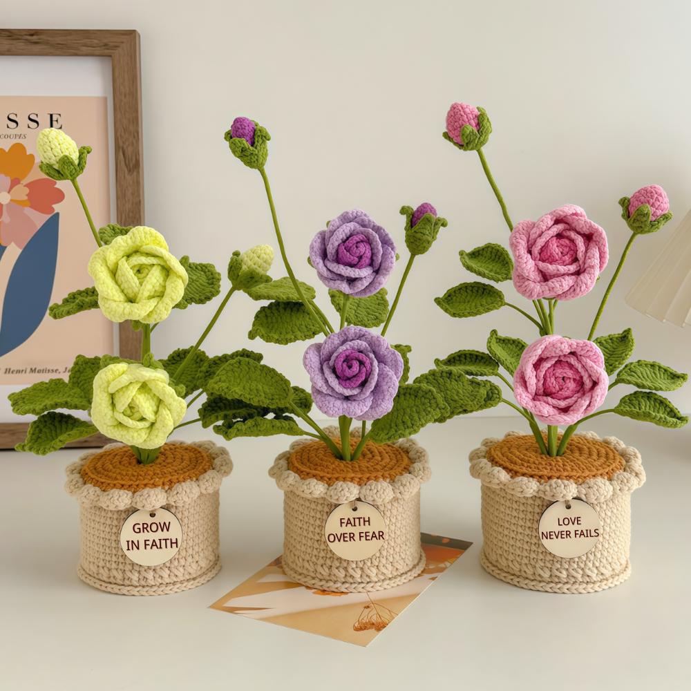 Hand-Crocheted Potted Flowers: Desktop Decorative Ornament