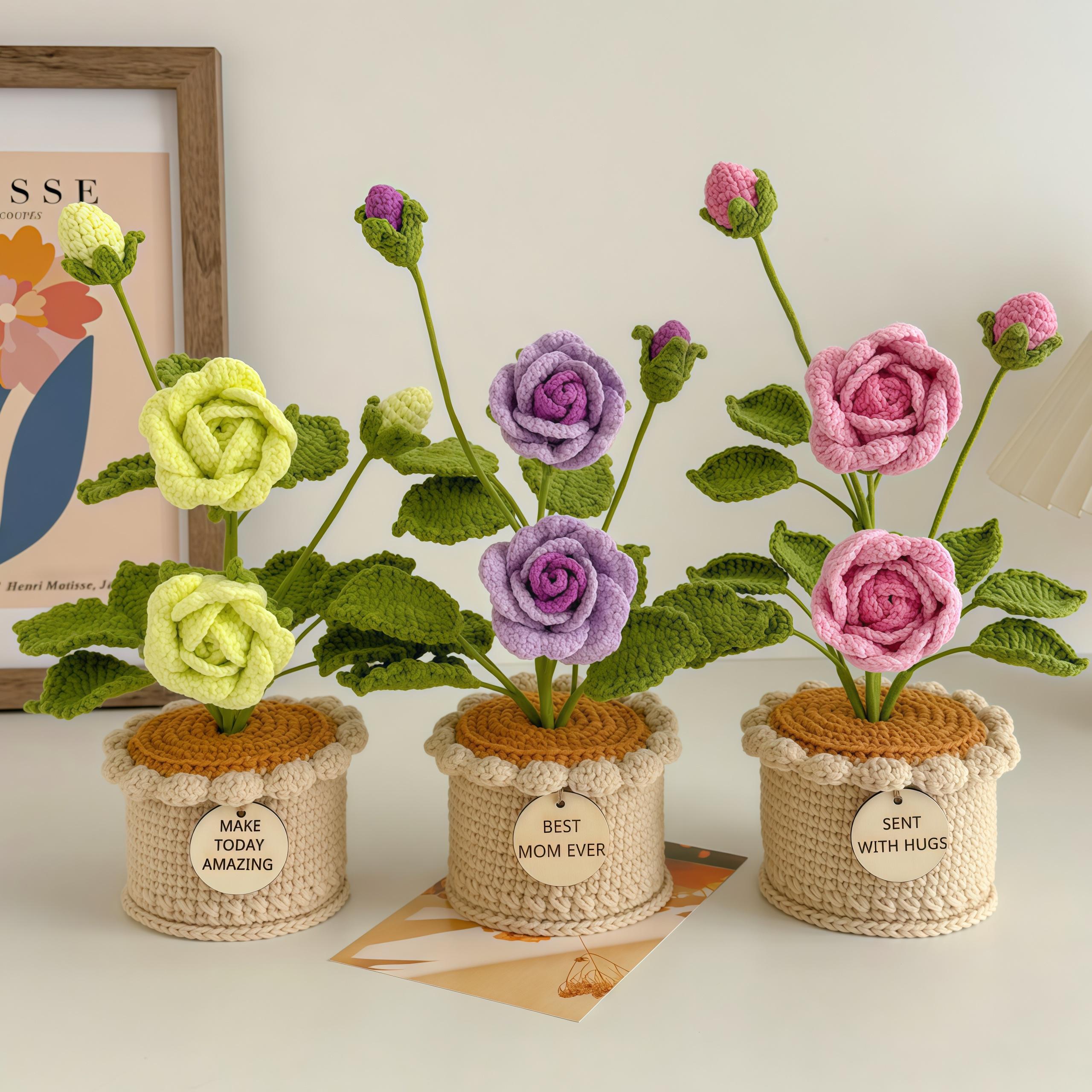 Emotional Support Desk Decor Handmade Crochet Potted Flowers