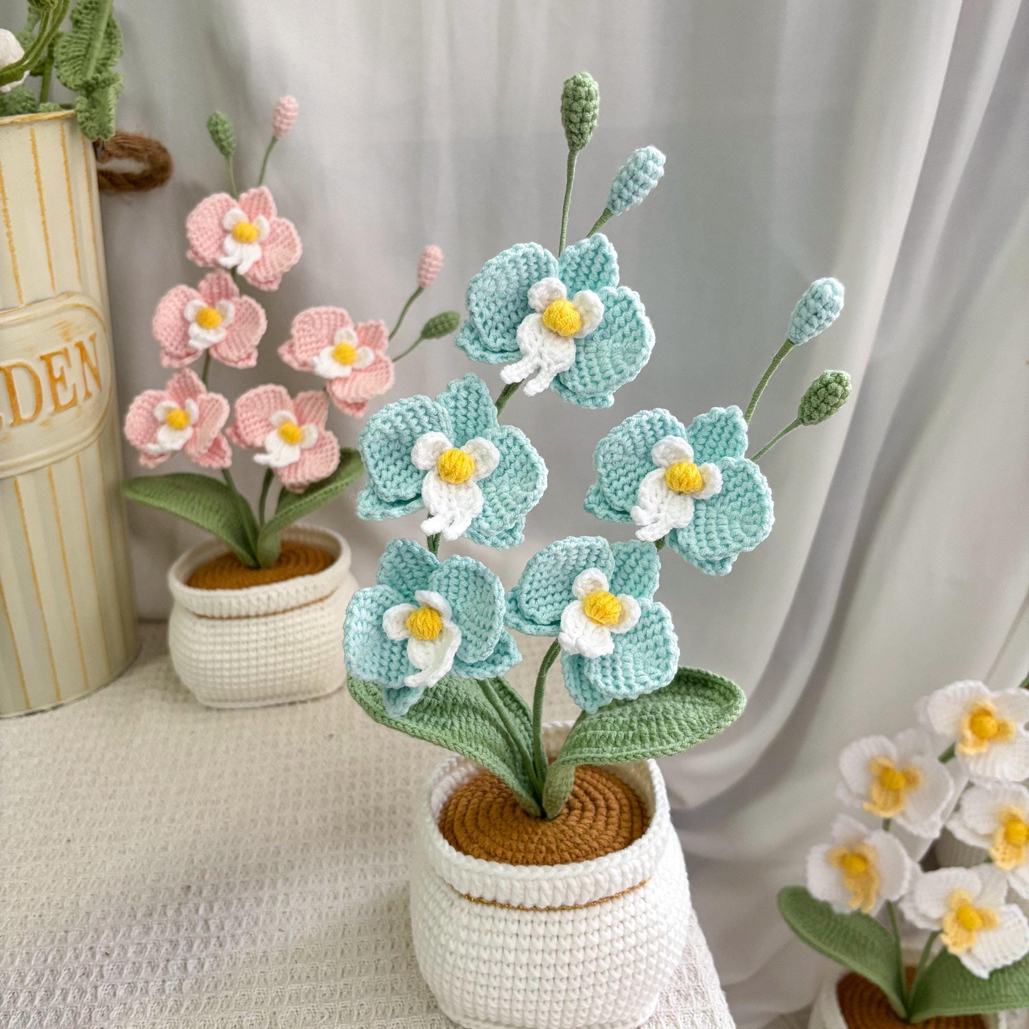 Crochet Phalaenopsis Orchid – Potted – Handmade – Pink, White, Purple, or Blue