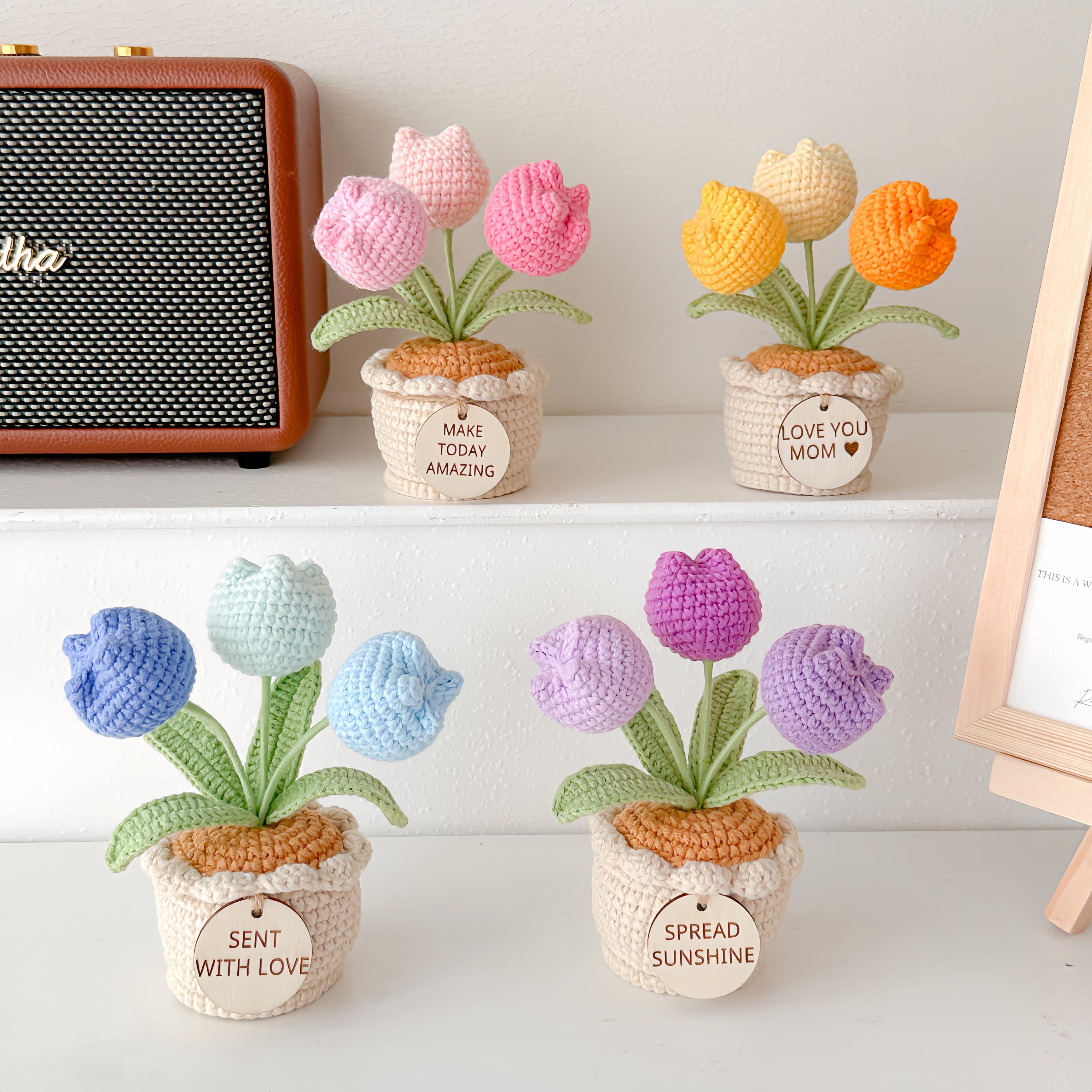 Emotional Support Desk Decor Handmade Crochet Potted Flowers