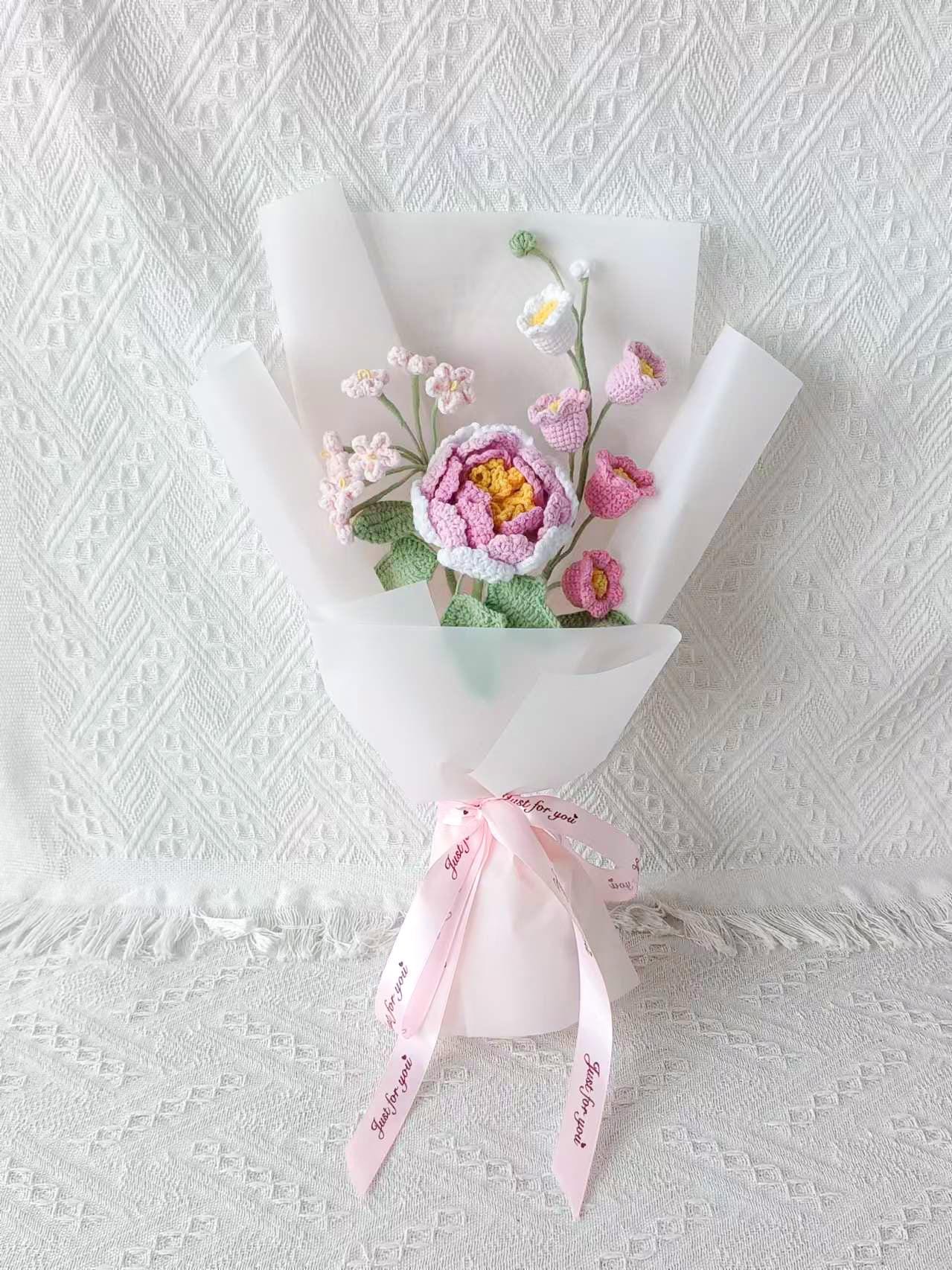 Crochet November Birth Flower Bouquet – Peony Design – Handmade – No Maintenance